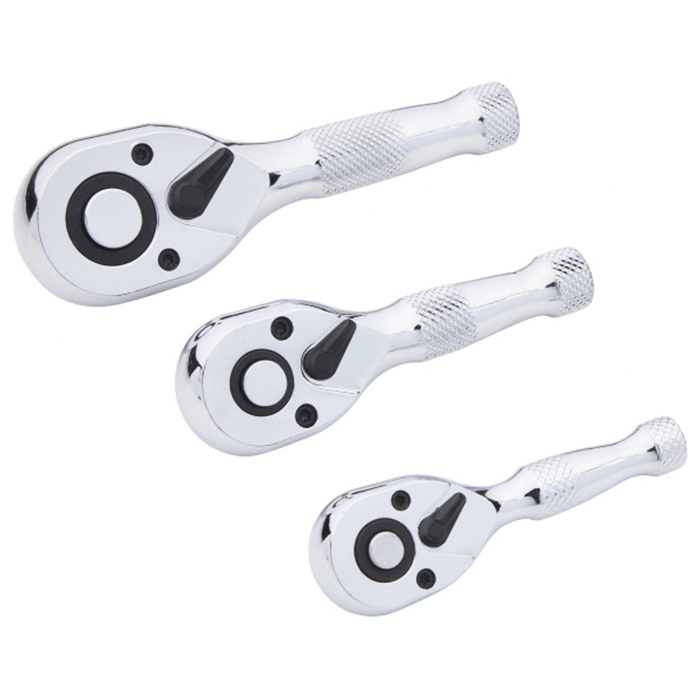 BlueSpot 3pc Stubby Ratchet Handle Set 1/4" 3/8" 1/2" Short Socket Wrenches