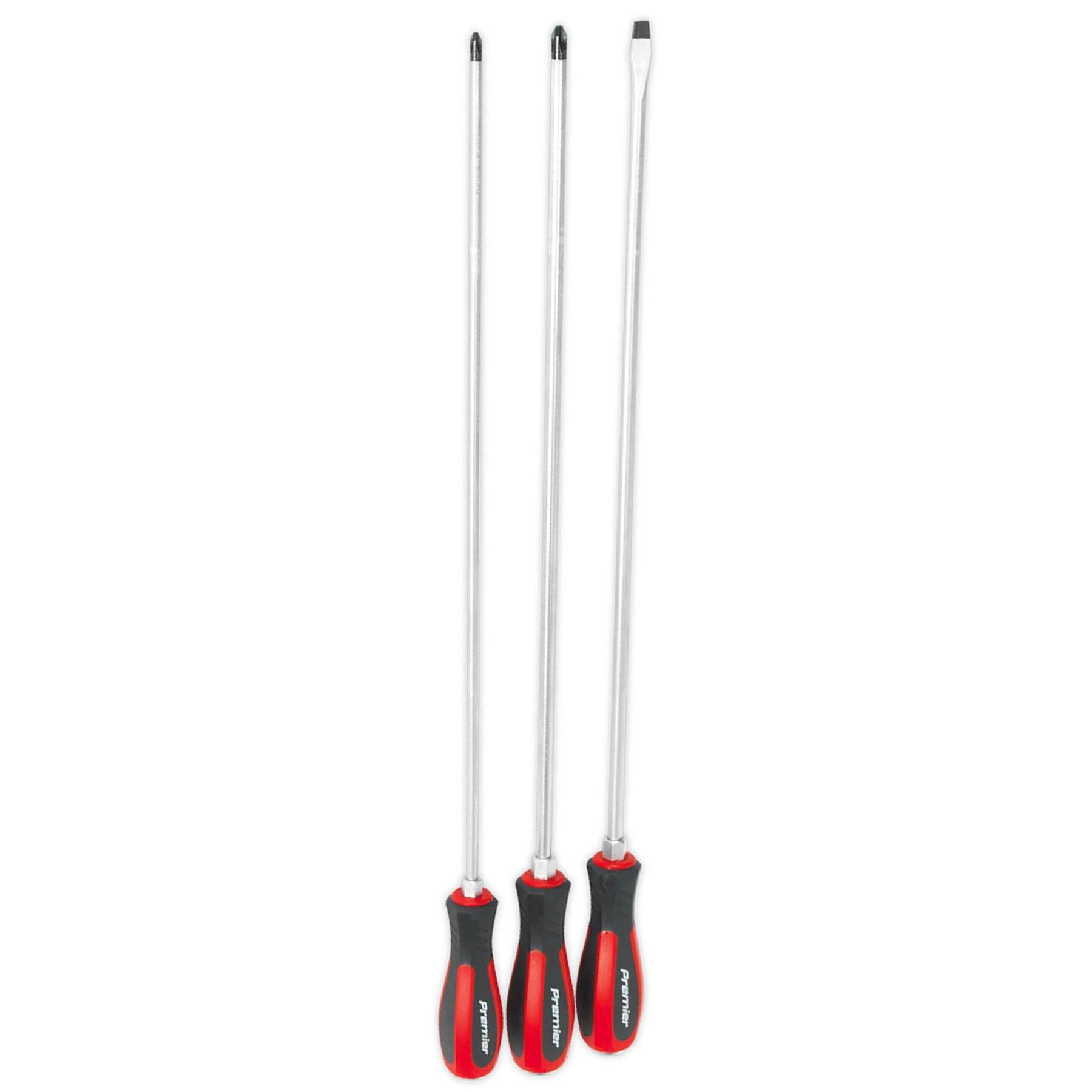 Sealey 3pc Screwdriver Set Hammer Thru Extra Long Slotted Phillips 450mm
