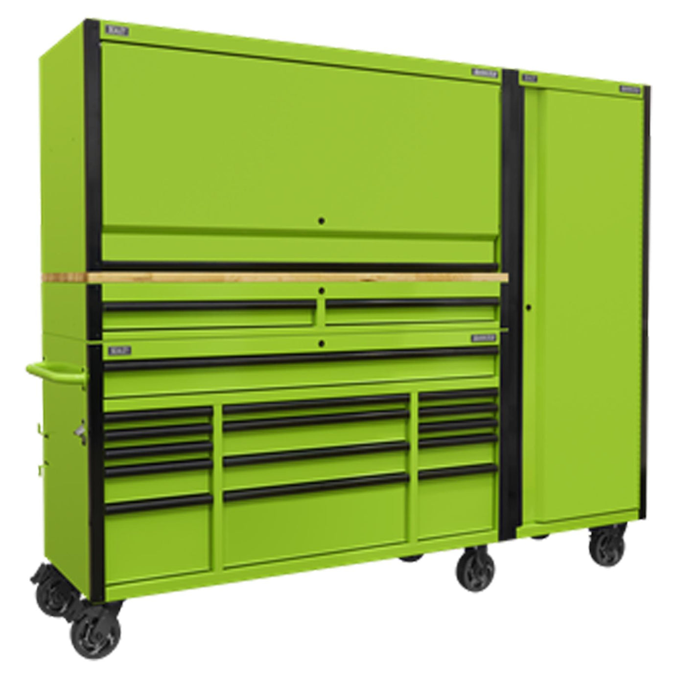 Sealey 15 Drawer 1549mm Mobile Trolley with Wooden Worktop, Hutch, 2 Drawer Riser & Side Locker