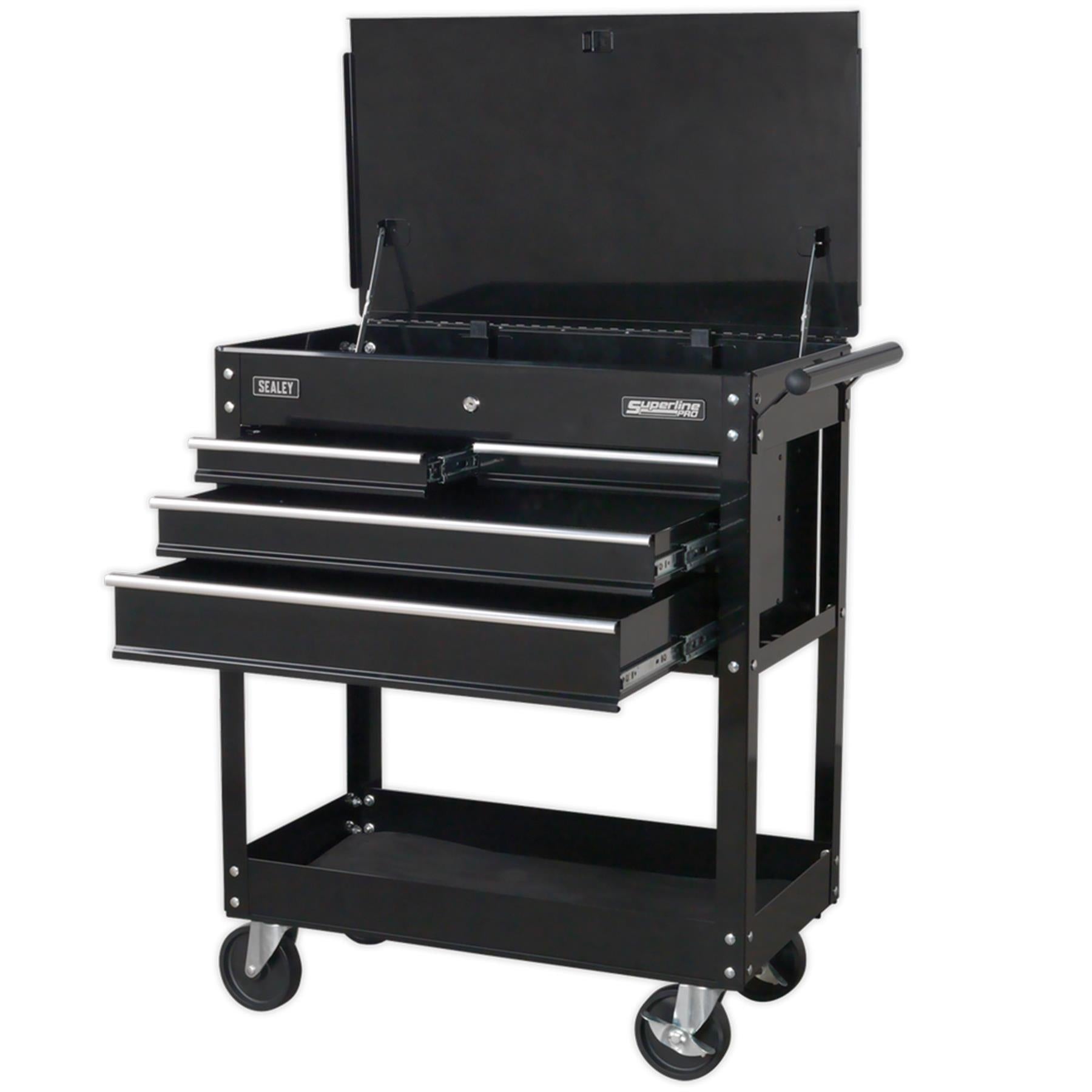 Sealey Mobile Tool/Parts Trolley 4 Drawer + Lockable Top - Black