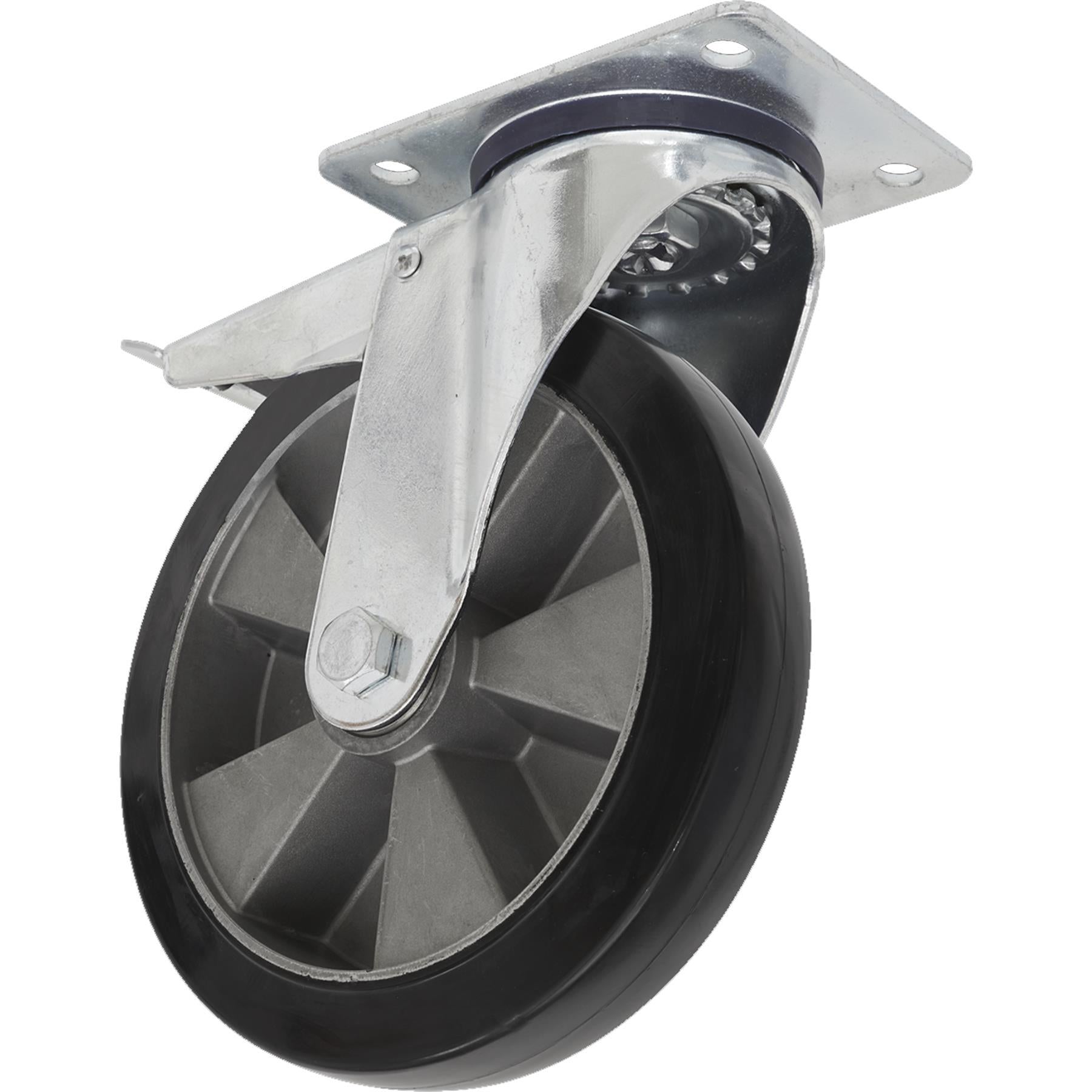 Sealey Heavy-Duty Rubber Castor Wheel Swivel Total Lock 125mm