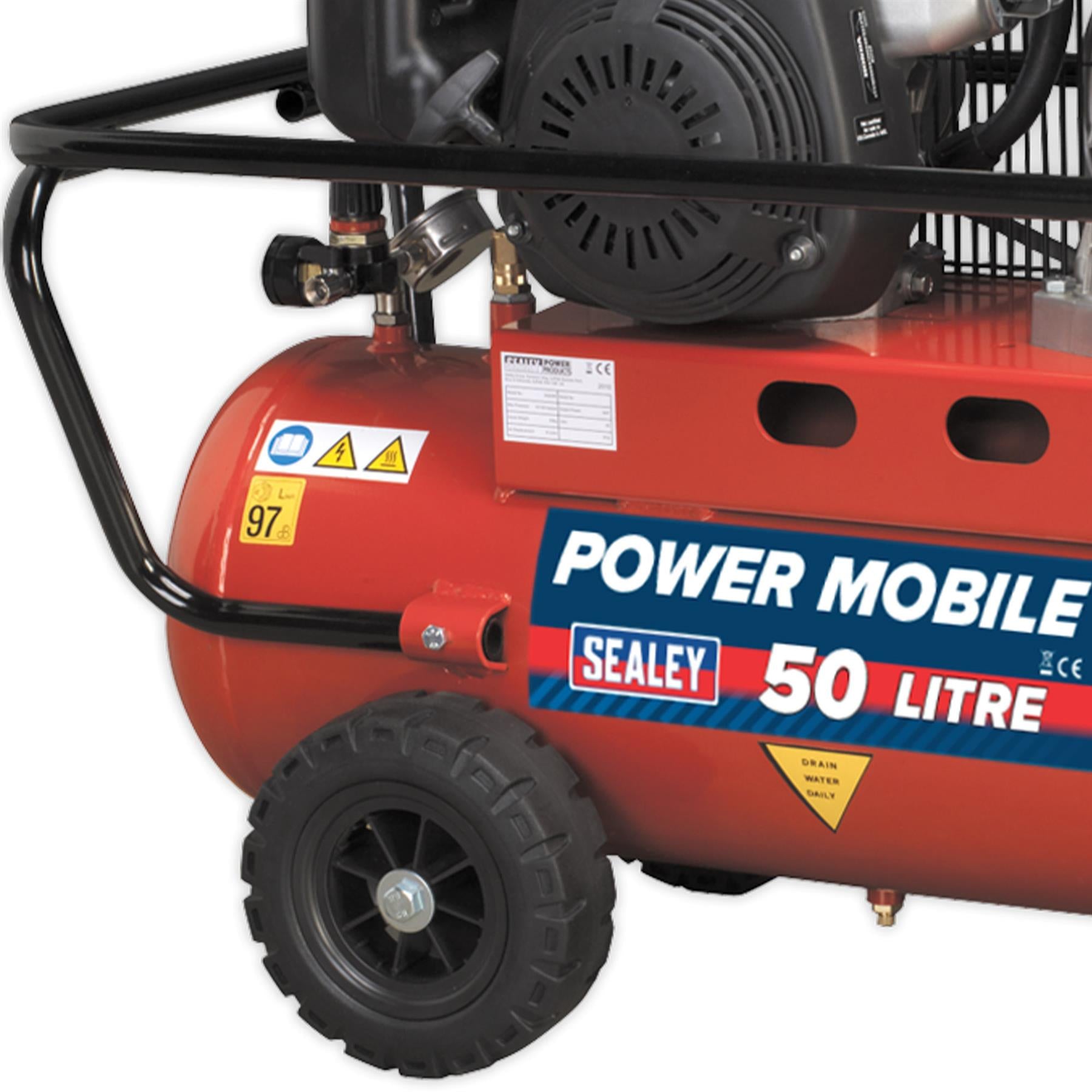 Sealey Compressor 50L Belt Drive Petrol Engine 4hp