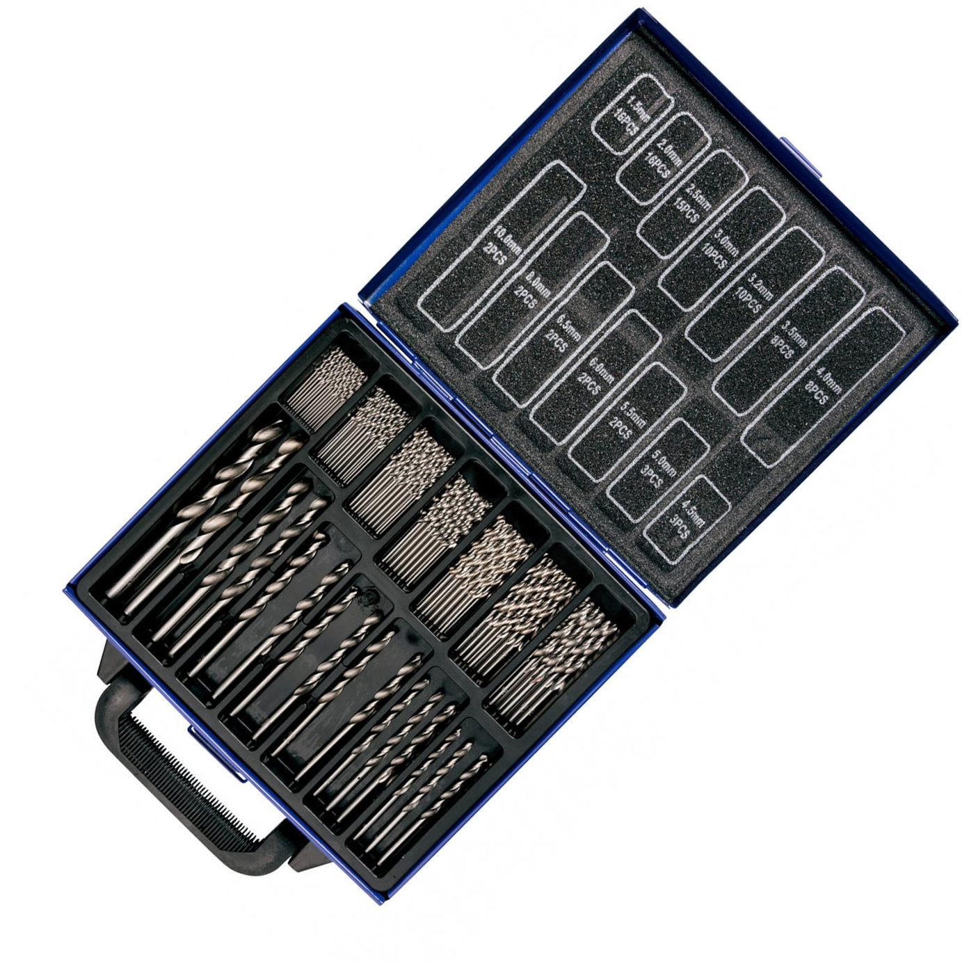 BlueSpot 99Pcs HSS Drill Bit Set Metric Sizes 1.5mm - 10mm Steel / Wood / Plastic Metal Case