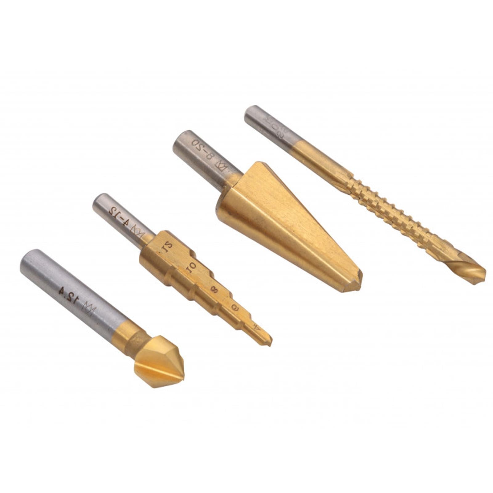 BlueSpot 4Pc Multi Drill Set Countersink Step Taper Saw Bits Wood Steel Metal New