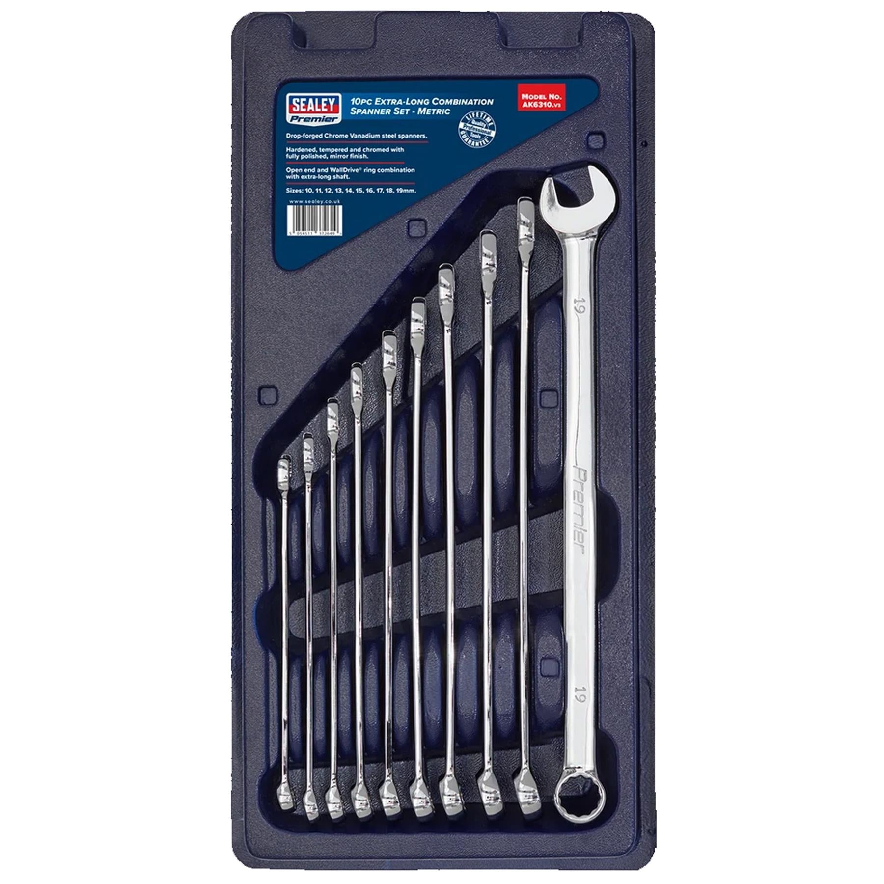 Sealey Combination Spanner Set 10pc Extra-Long Metric