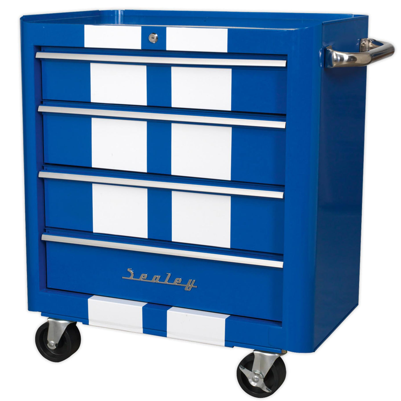 Sealey Rollcab 4 Drawer Retro Style - Blue with White Stripes