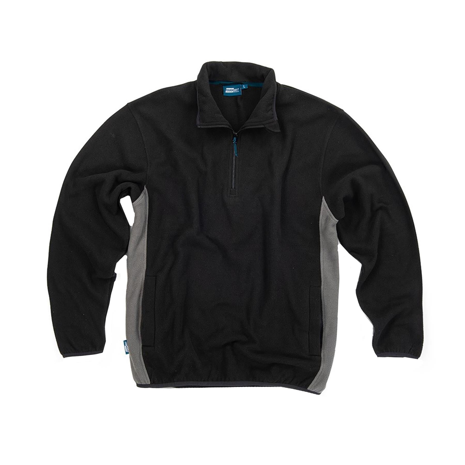 Tough Grit 2-Tone 1/4 Zip Classic Fleece Work Worker Warm Black/Charcoal L