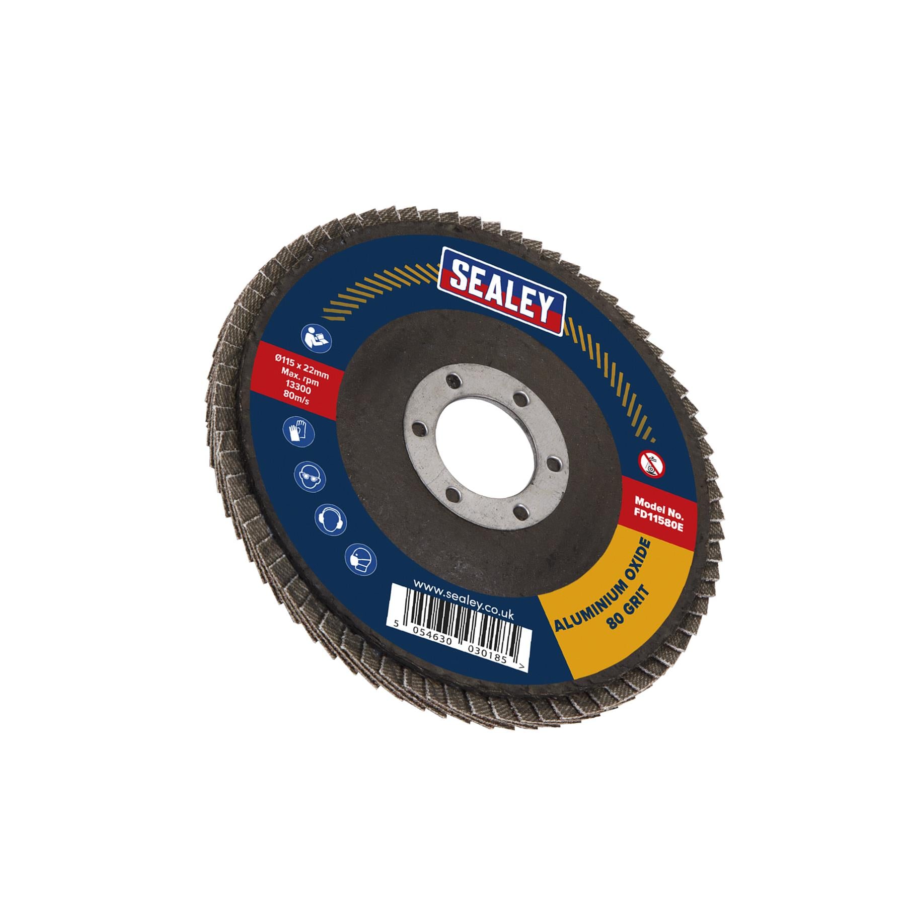 Sealey Flap Disc Aluminium Oxide Ø115mm Ø22mm Bore 80Grit