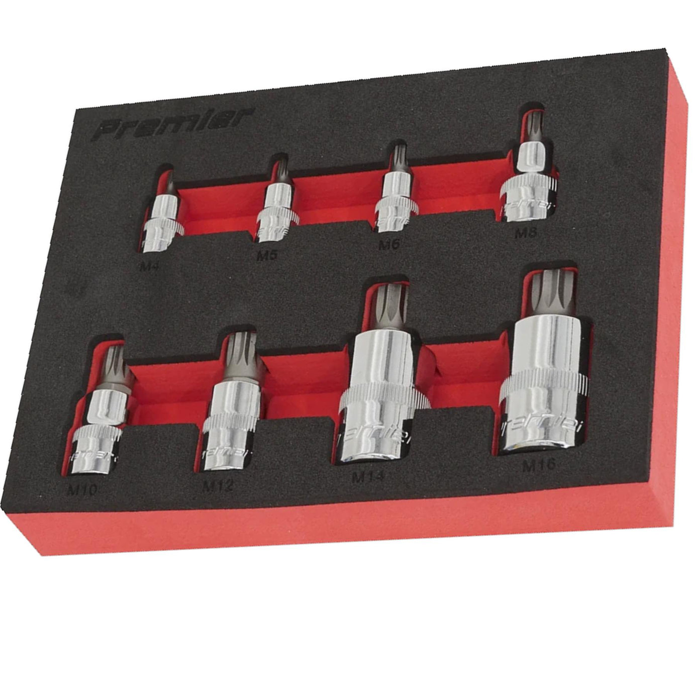 Sealey Spline Socket Bit Set 8pc 1/4", 3/8" & 1/2"Sq Drive