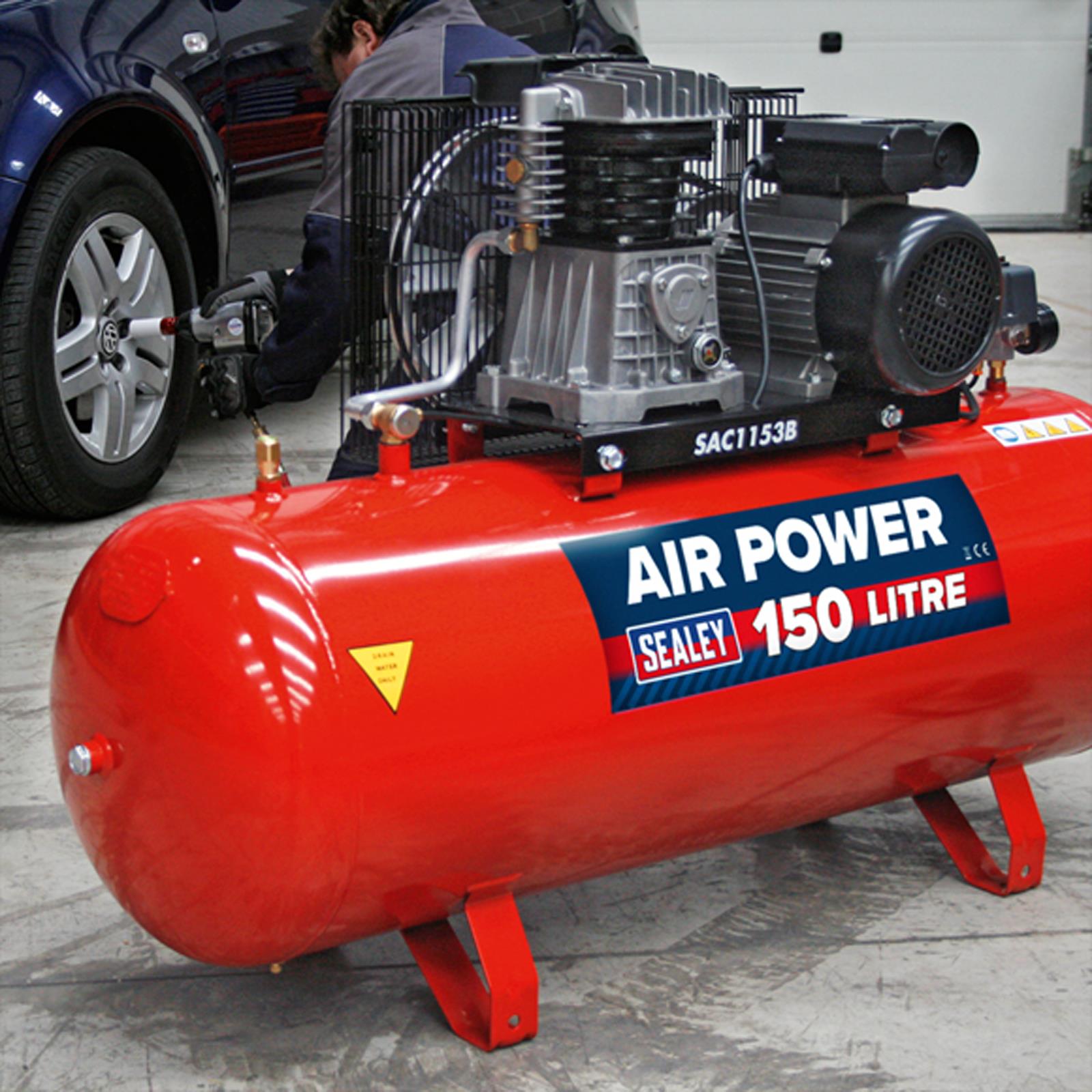 Sealey SAC1153B Air Compressor 150L Belt Drive 3hp with Cast Cylinders