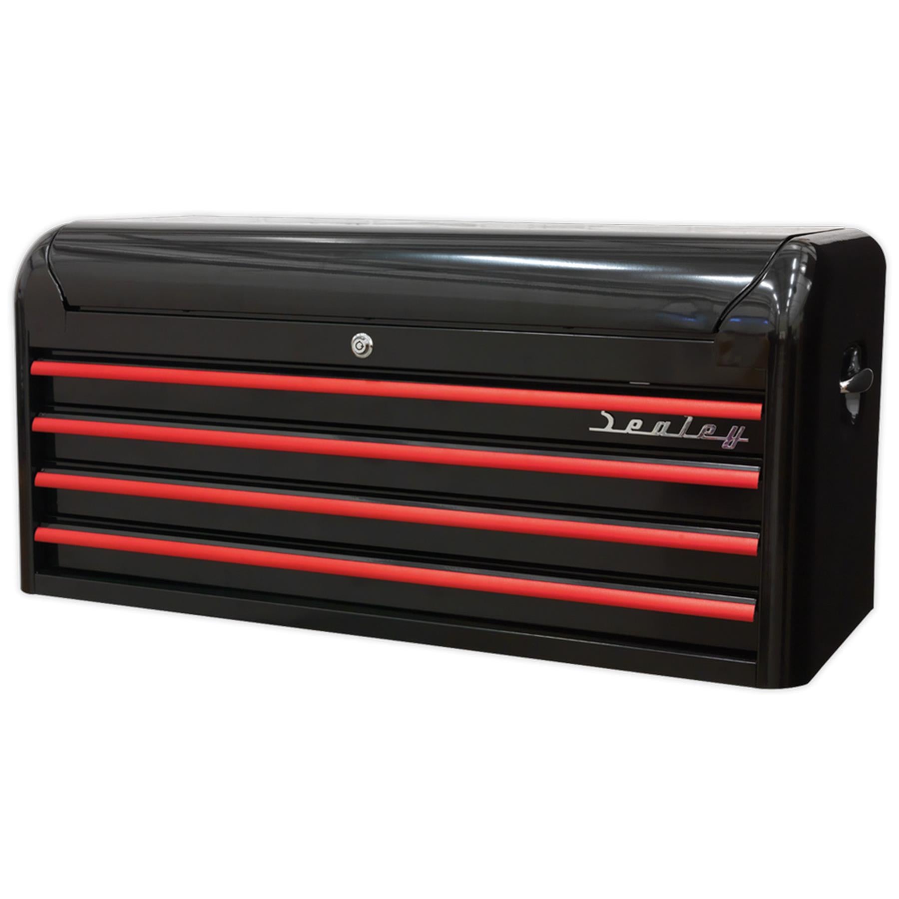 Sealey Topchest 4 Drawer Retro Style-Black//Red Anodised Draw Pulls