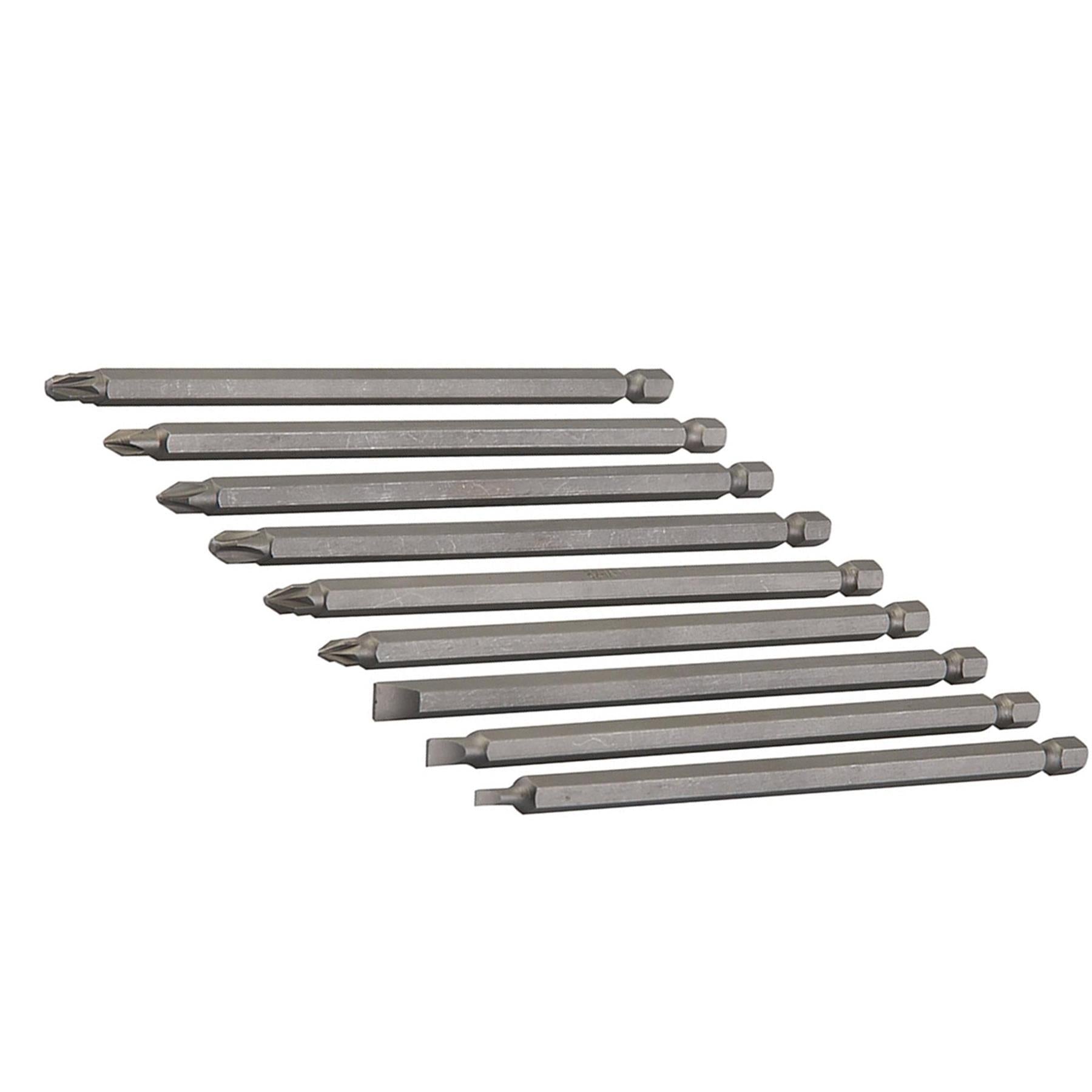 Extra-Long Power Bit Set 9Pce 150mm Chrome Vanadium Steel Slotted, Pz & Phillips