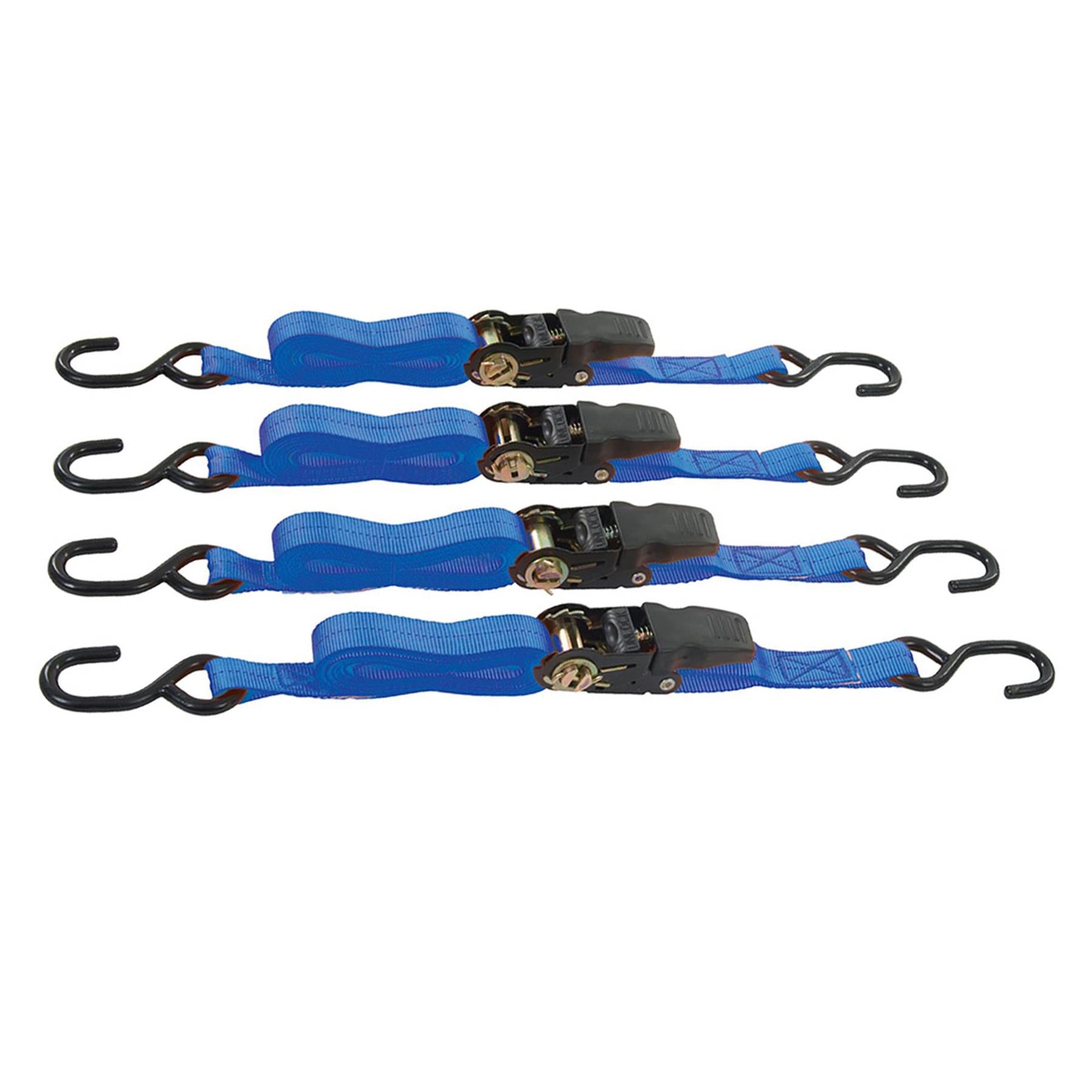 Rubber Handled Ratchet Tie Down Strap S-Hook 4M X 25mm 4Pk - Rated 250Kg