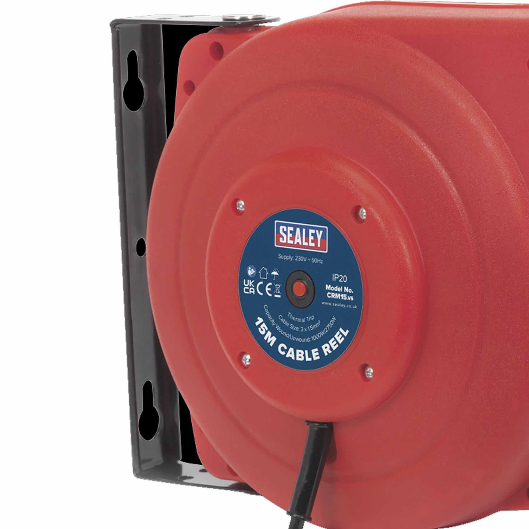 Sealey Cable Reel System Retractable 15m 2 x 230V Socket