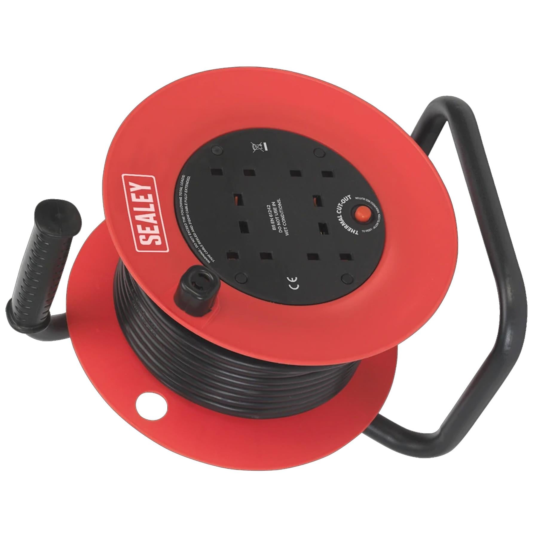 Sealey 4 Way Gang Socket Extension Heavy Duty 25m Cable Reel Electrical Lead