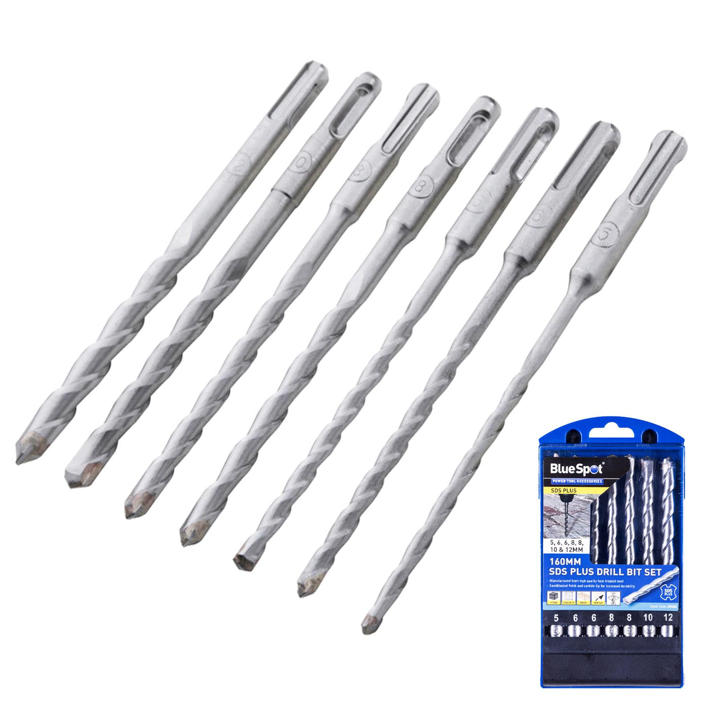 BlueSpot 7pc SDS Plus Masonry Hammer Drill Bits Set Brick Concrete 5 6 8 10 12mm