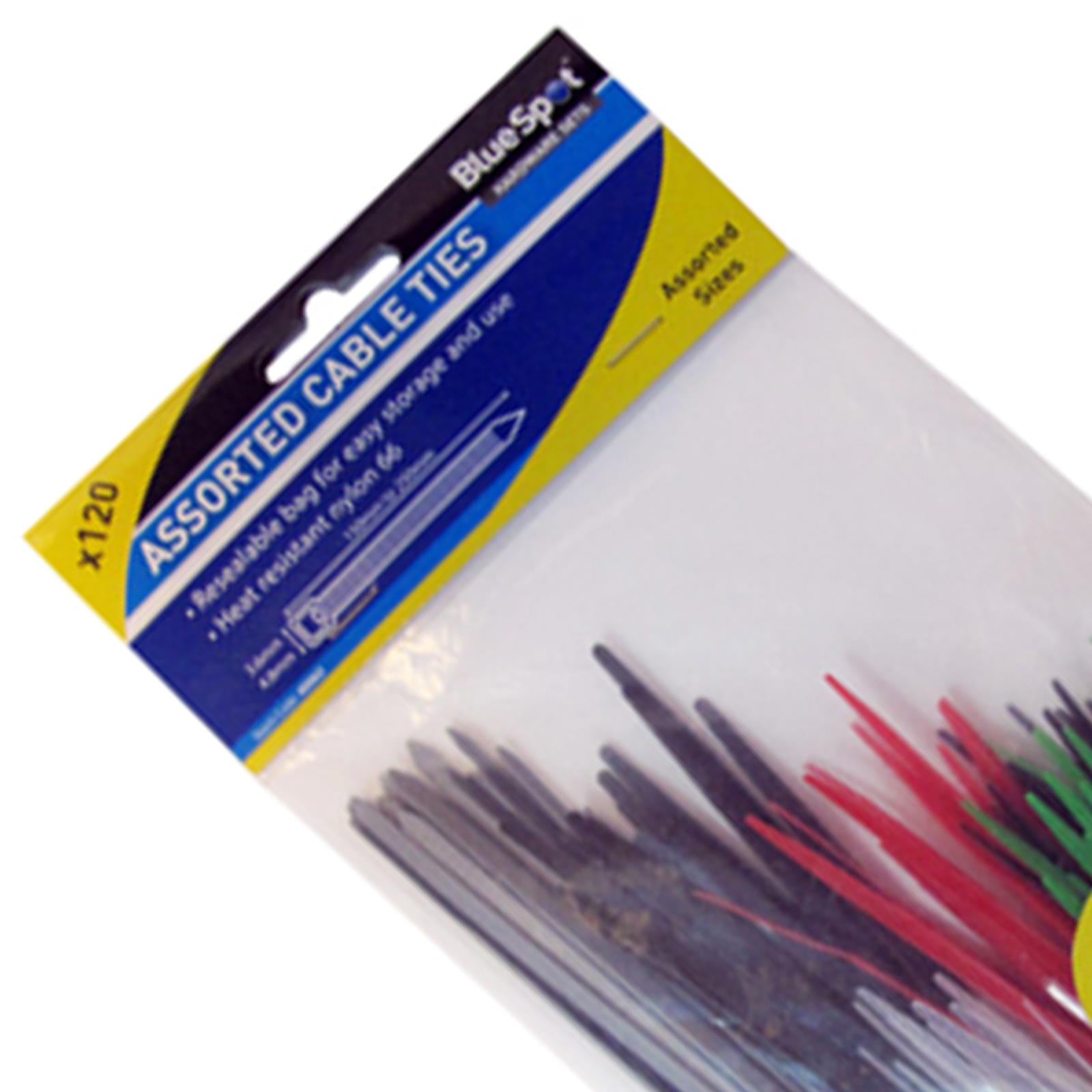 BlueSpot 120Pc Best Mixed Cable Ties Resealable Home WorkPlace Use Nylon Cable