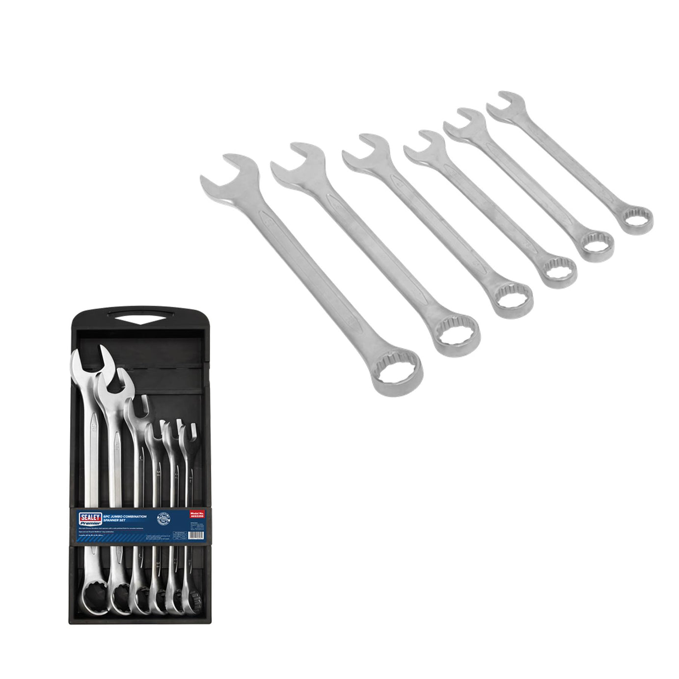 Sealey Combination Spanner Set 6pc Jumbo Metric Chrome Vanadium Steel