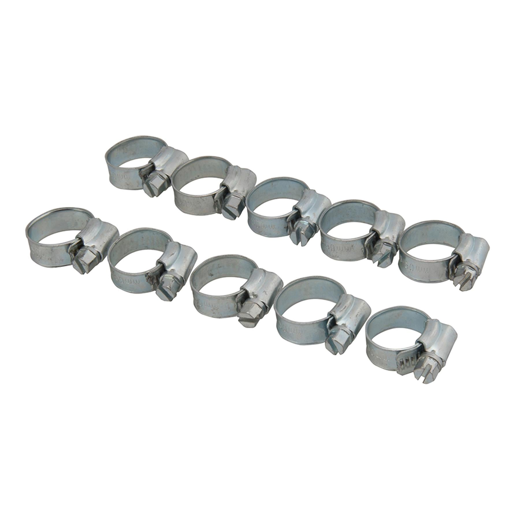 10Pk Hose Clips - 12 - 20mm (Oo) Zinc-Plated Mild Steel For Automotive Use