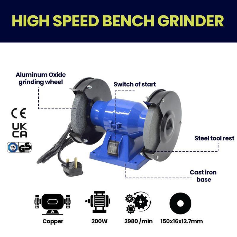 Worktop Bench Grinder 150mm 150W Power Tools Top Polish 3Y Guarantee