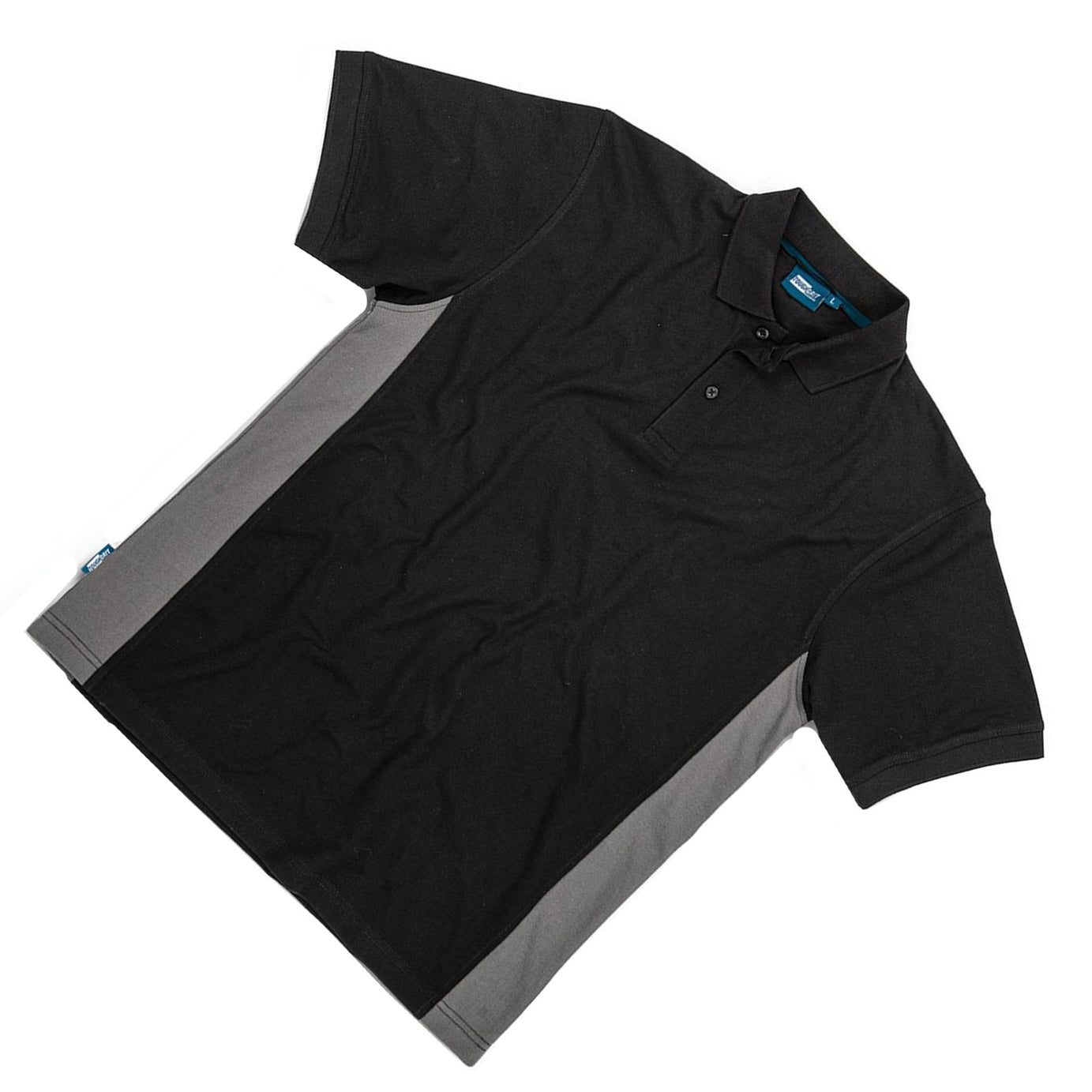 Tough Grit Mens 2-Tone Polo Colour Side Panels T Shirt Black/Charcoal L