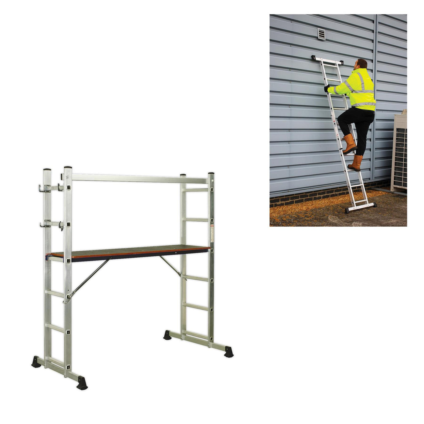 Sealey Aluminium Scaffold Ladder 4-Way EN 131 Used As Extending, Single, Step Or Complete Scaffolding Unit