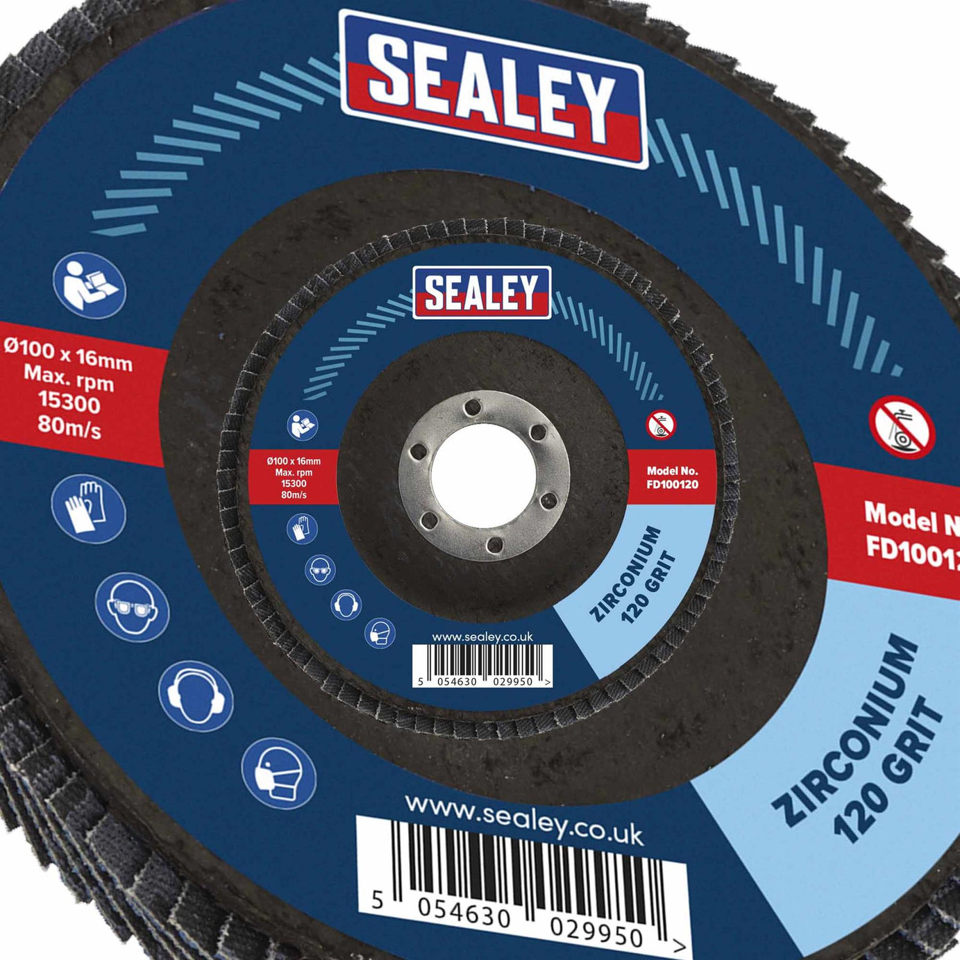 Sealey Flap Disc Zirconium Ø100mm Ø16mm Bore 120Grit