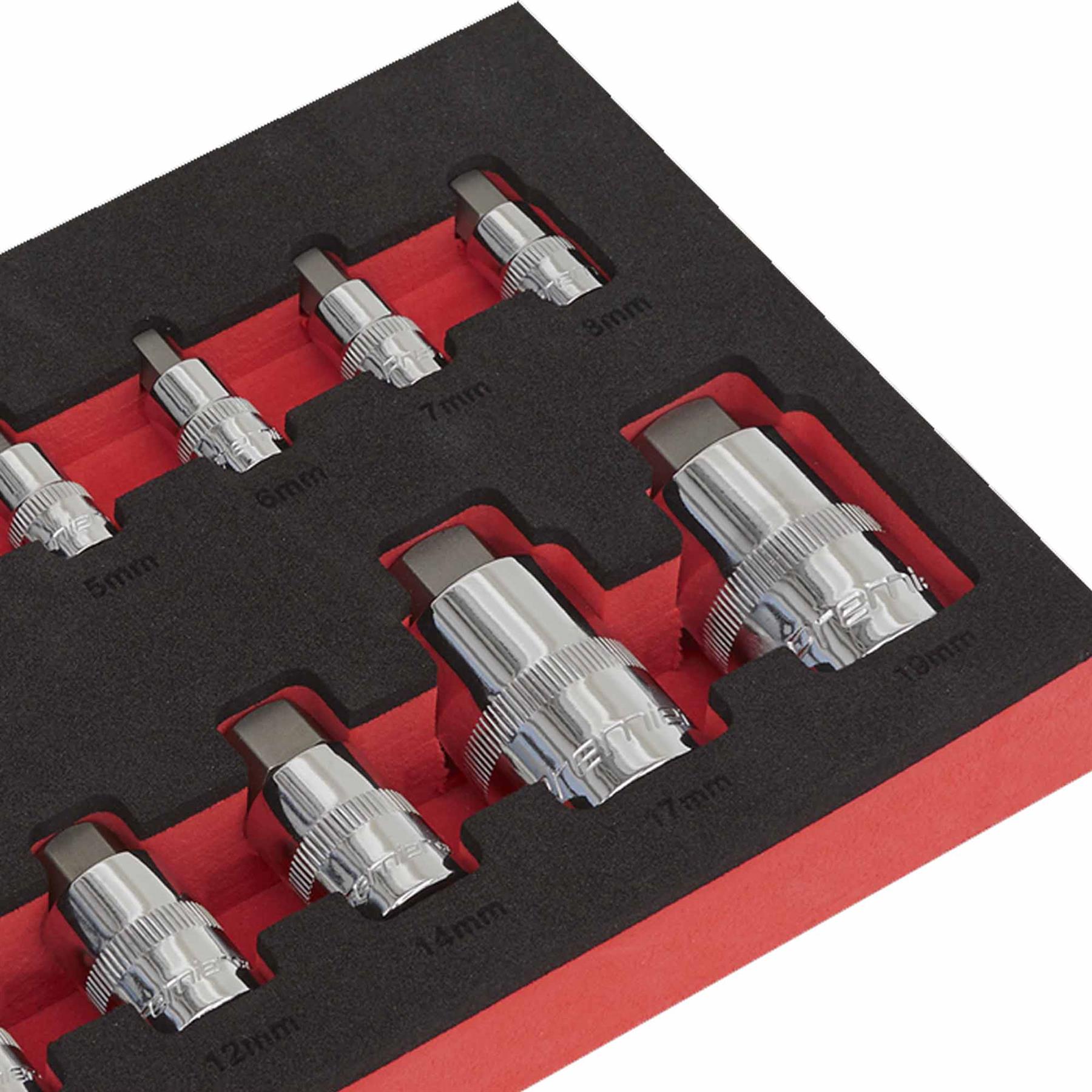 Hex Socket Bit Set 10pc Stubby 1/4", 3/8" & 1/2"Sq Drive. Sealey