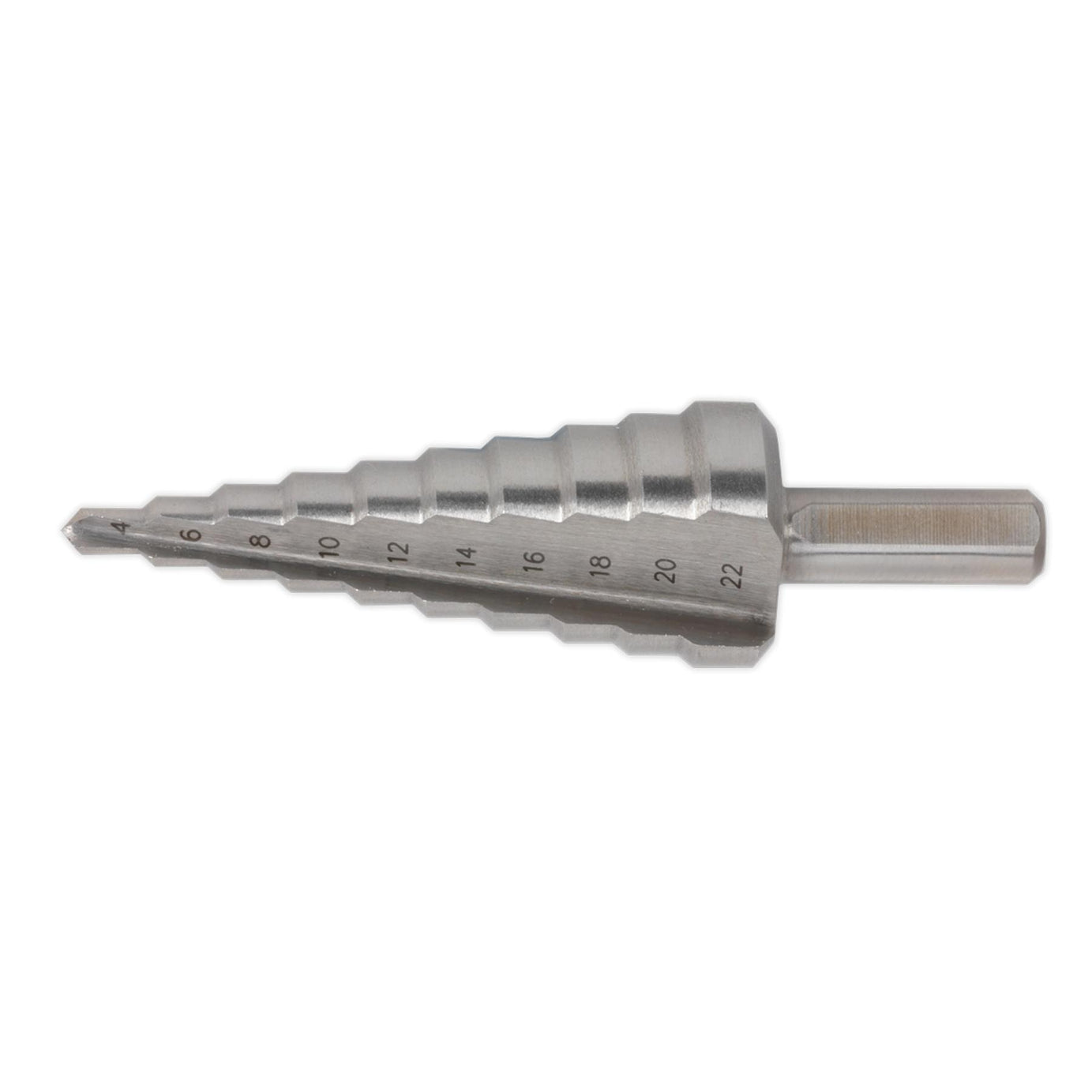 Sealey M2 Step Drill Bit HSS Cone Drill 4-22mm Double Flute Hole Metal Cutter