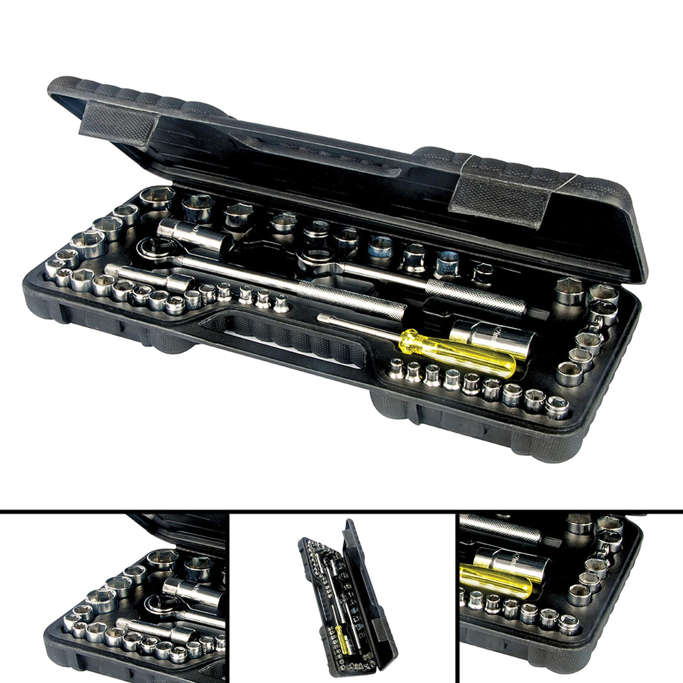52Pce Socket Set Spinner Ratchet Handle Extension Bar Mechanic Workshop DIY