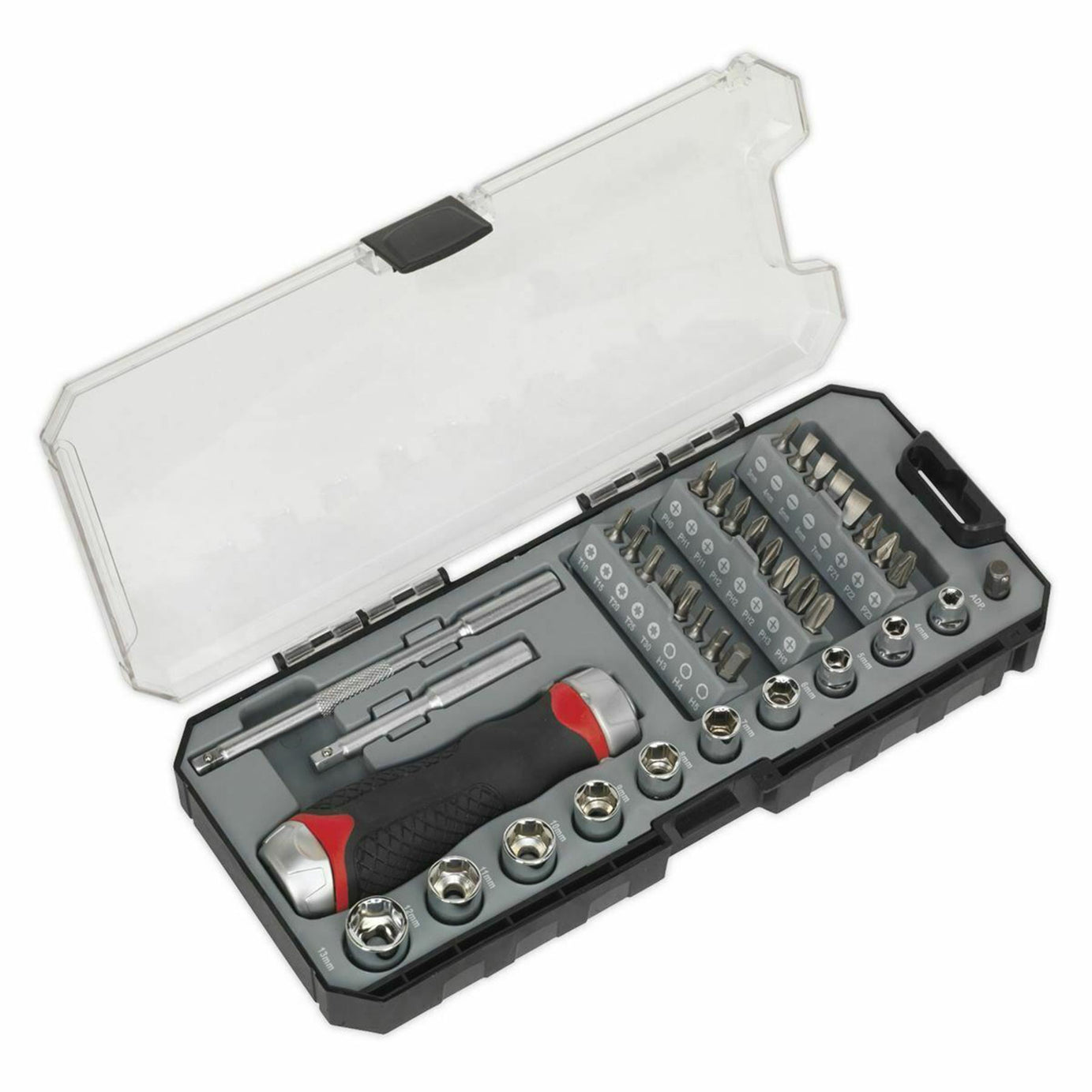 Sealey Fine Tooth Ratchet Screwdriver Socket & Bit Set 38pc