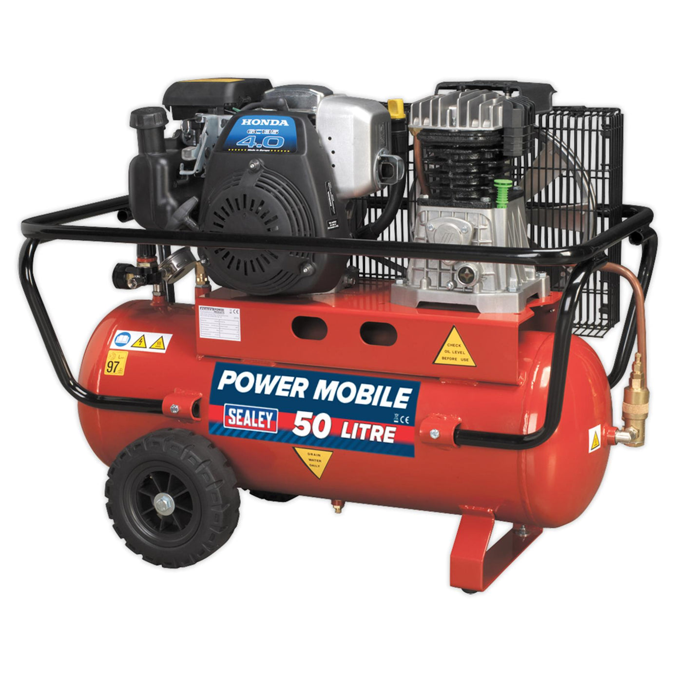 Sealey Compressor 50L Belt Drive Petrol Engine 4hp