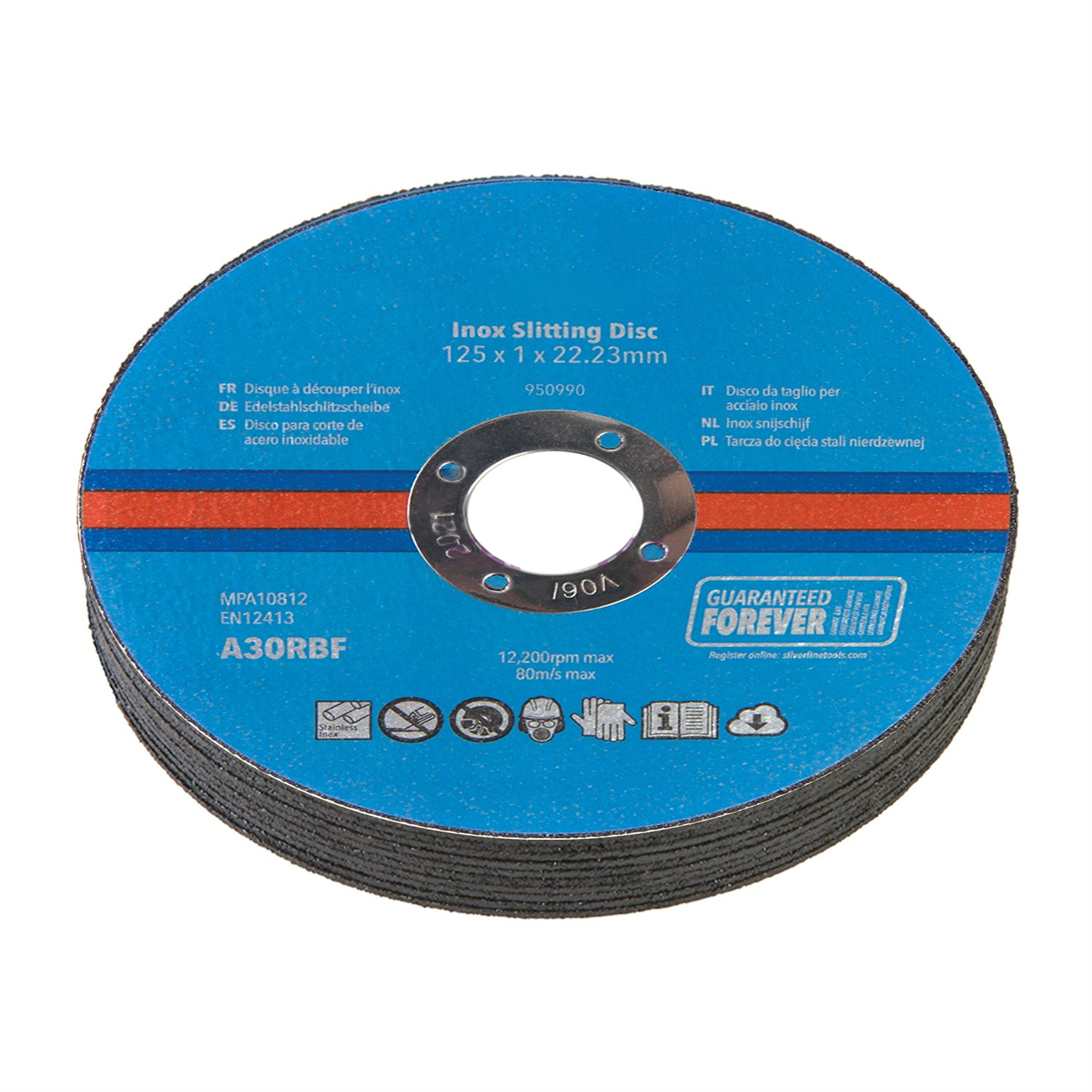 Inox Slitting Discs 10Pk For Cutting Stainless Steel 125 x 1 x 22.23mm