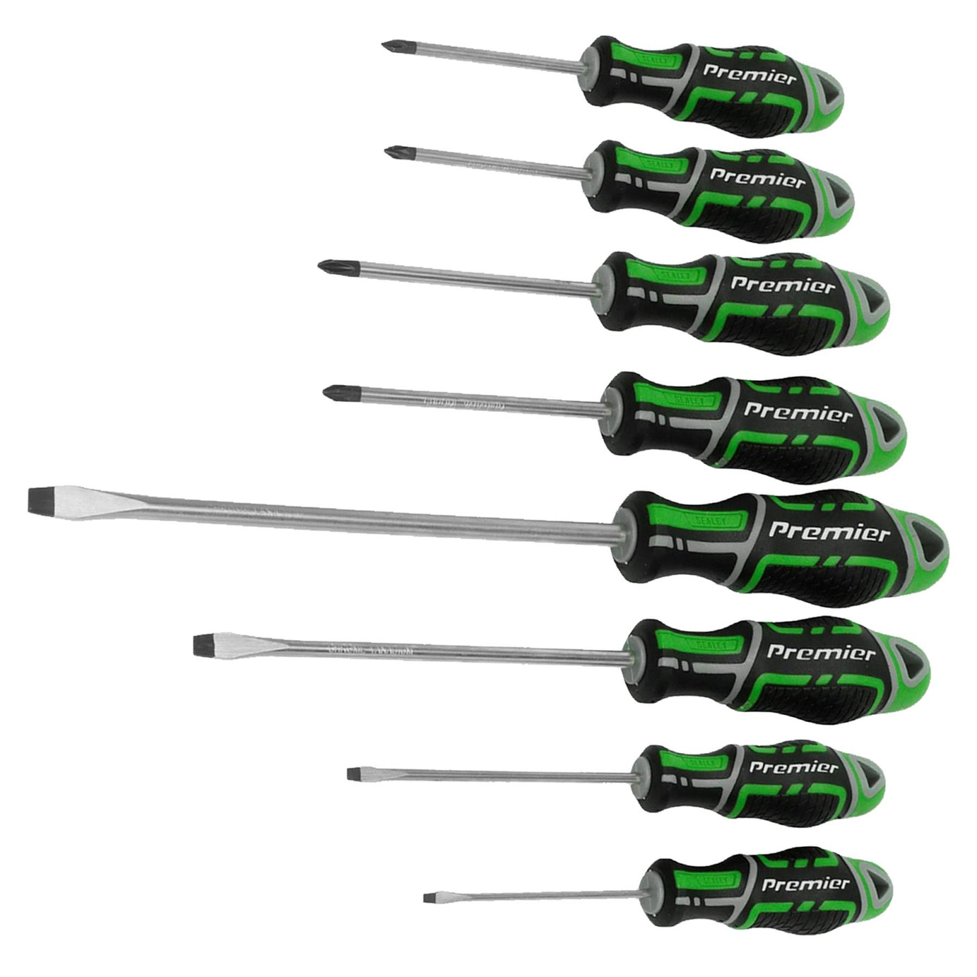 Sealey 8pc Screwdriver Set Slotted Phillips Pozi Magnetic GripMax Hi Vis Green