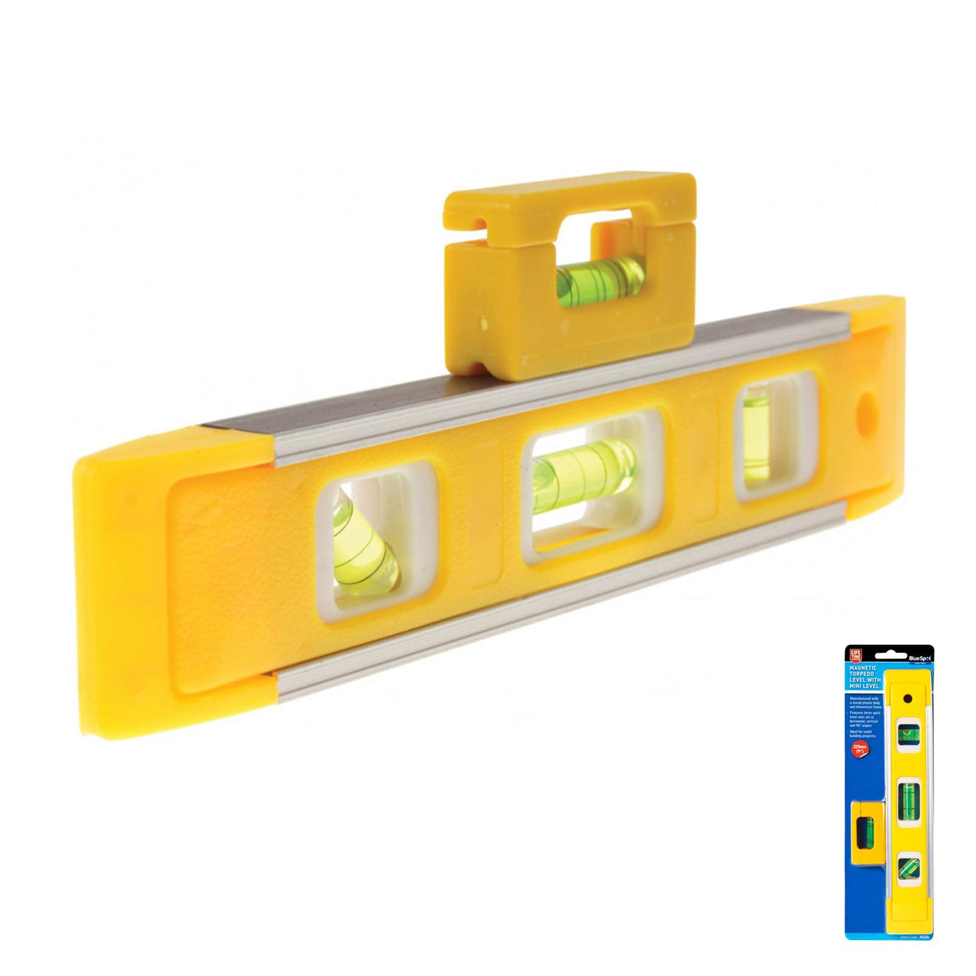 BlueSpot 225mm Magnetic Torpedo Level With Mini Level 3 Spirit Level