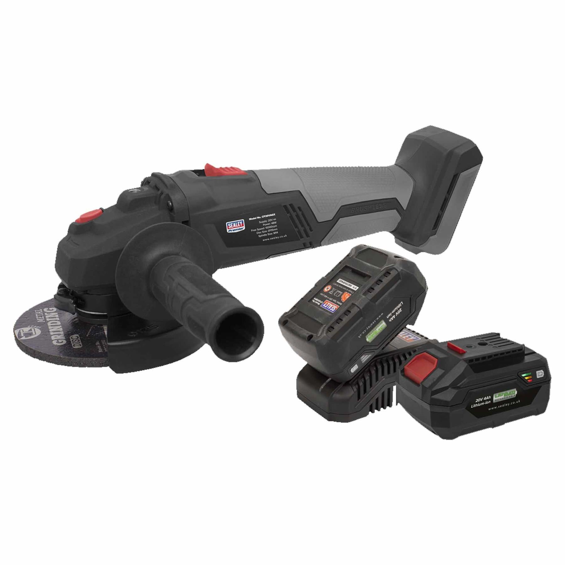 Sealey Brushless Angle Grinder Kit 20V - 2 Batteries Lightweight And Compact Design