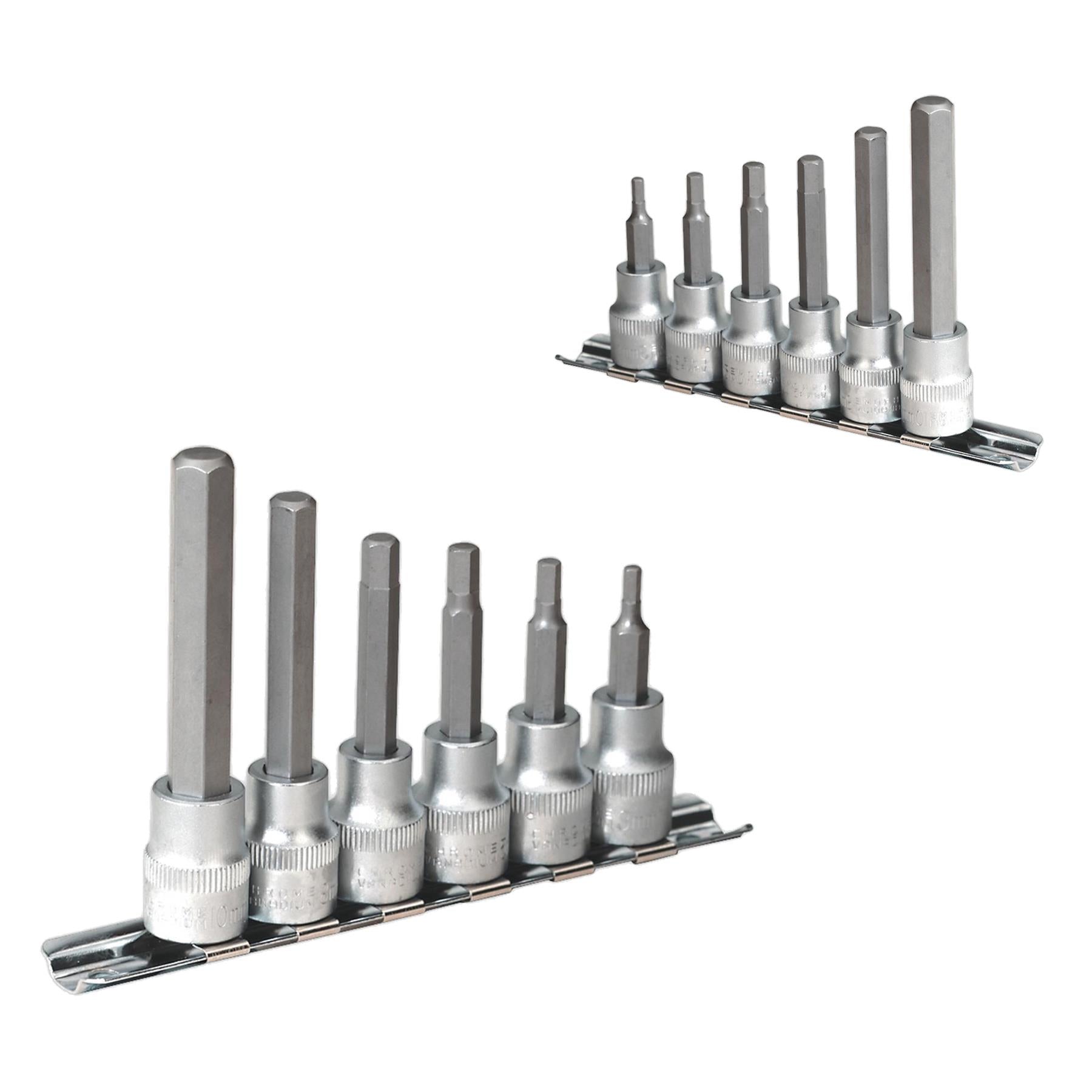 Sealey Hex Socket Bit Set with Rail 6pc 3/8"Sq Drive Metric