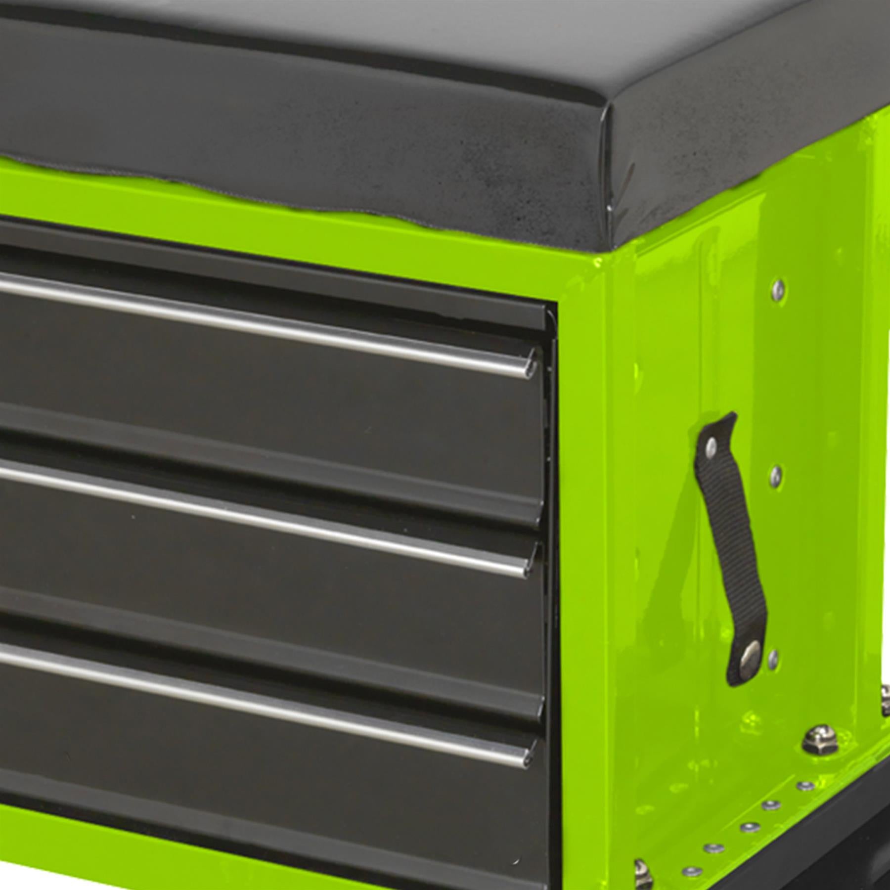 Sealey Mechanic's Utility Seat & Toolbox - Hi-Vis Green