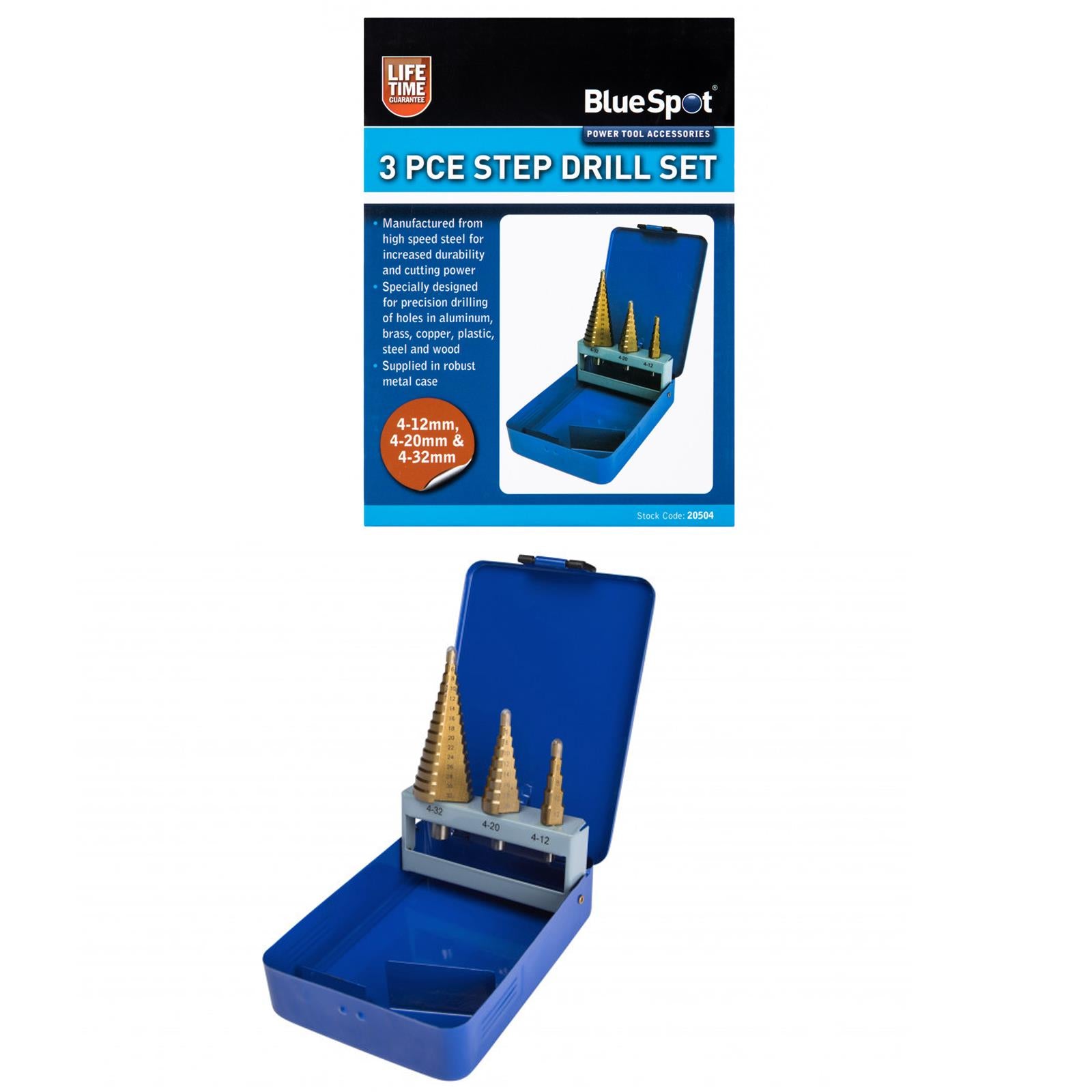 Heavy Duty 3 Piece Titanium Coated HSS Step Drill Bit Set 4-32mm For Woods