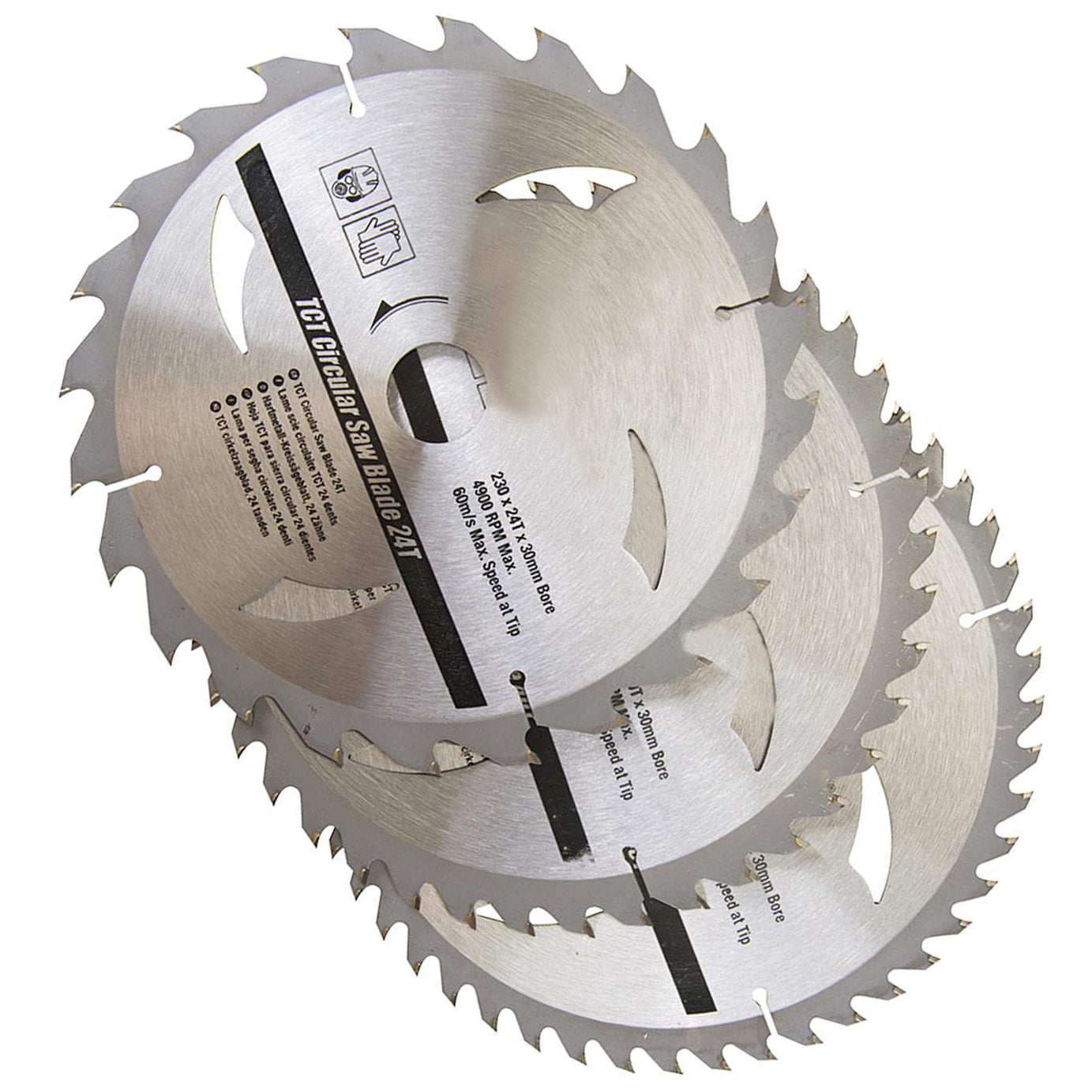 3 Piece TCT Circular Saw Blade Set 230 x 30 - 25, 20, 16mm Rings