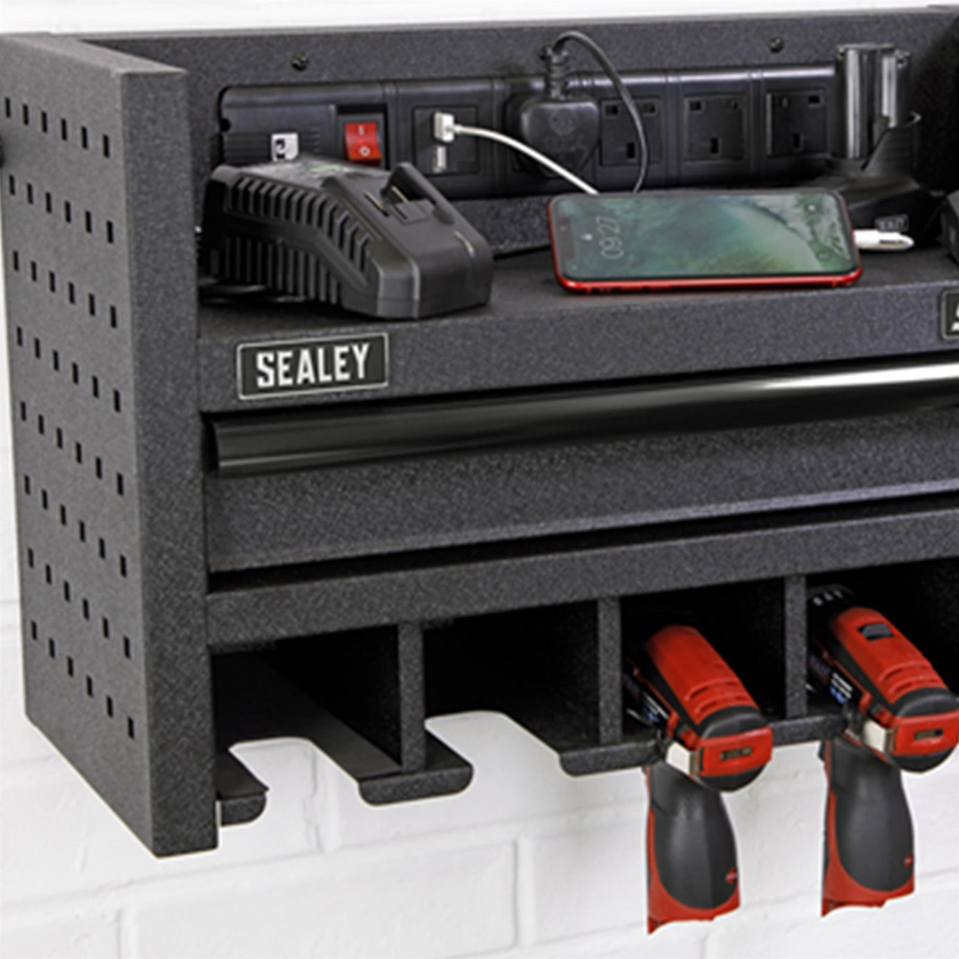 Sealey Power Tool Storage Rack 560mm with Drawer & Power Strip
