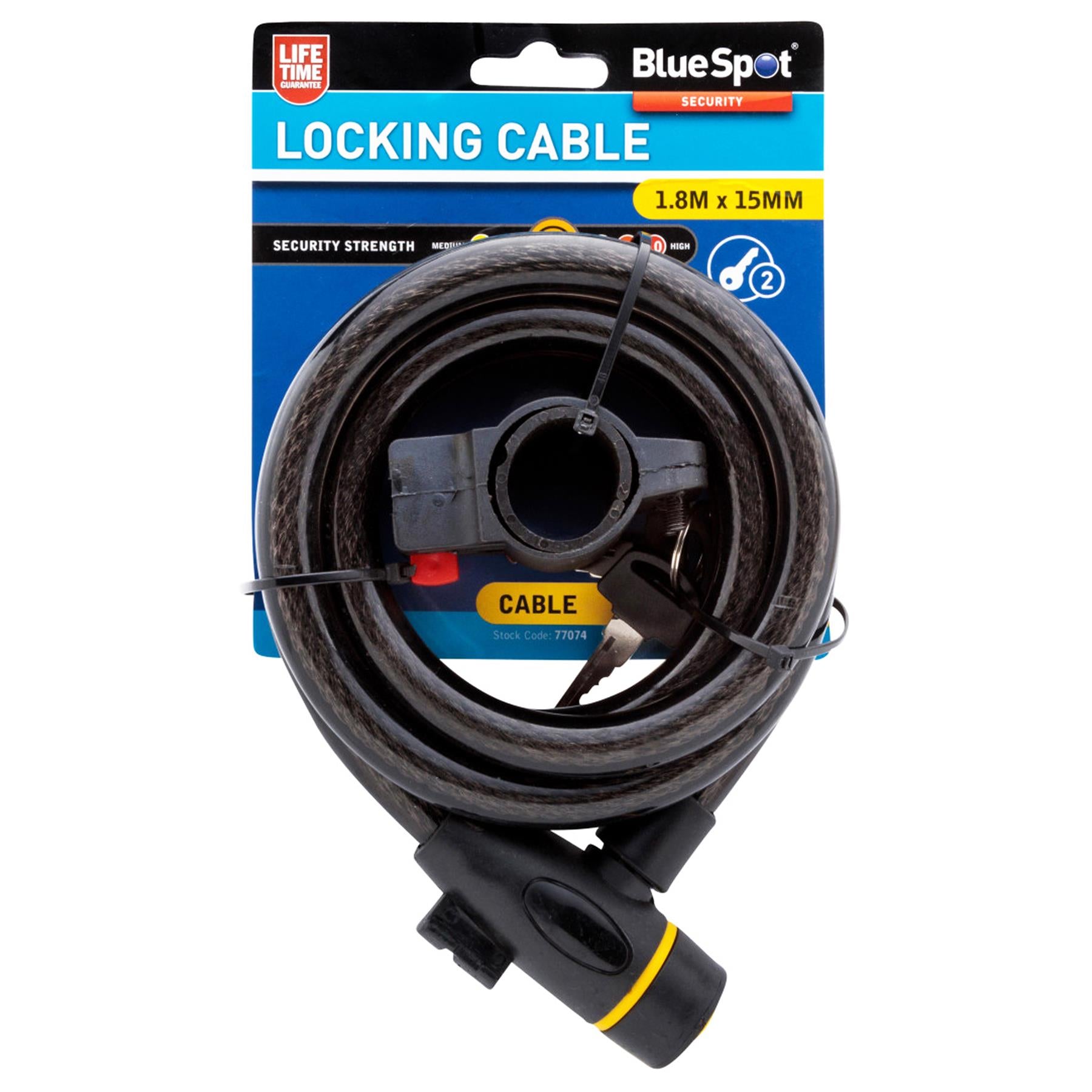 BlueSpot 15mm x 1.8m Locking Security Cable Weather Resistant For Bike Cycles New
