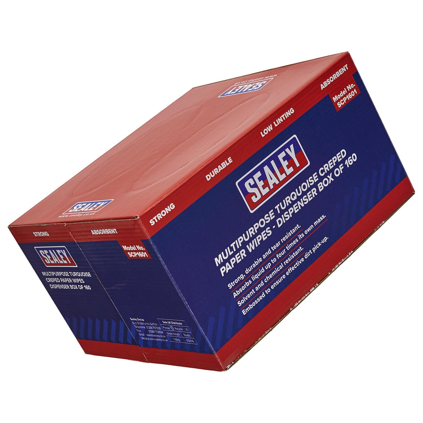 Sealey Multipurpose Paper Wipes in Dispenser Box - Creped Turquoise 160 Sheets