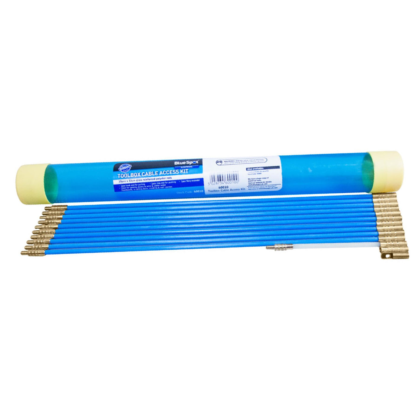 BlueSpot Cable Access Kit 10 x 330mm Long Reach Rod Puller for Wires Hook/Ring