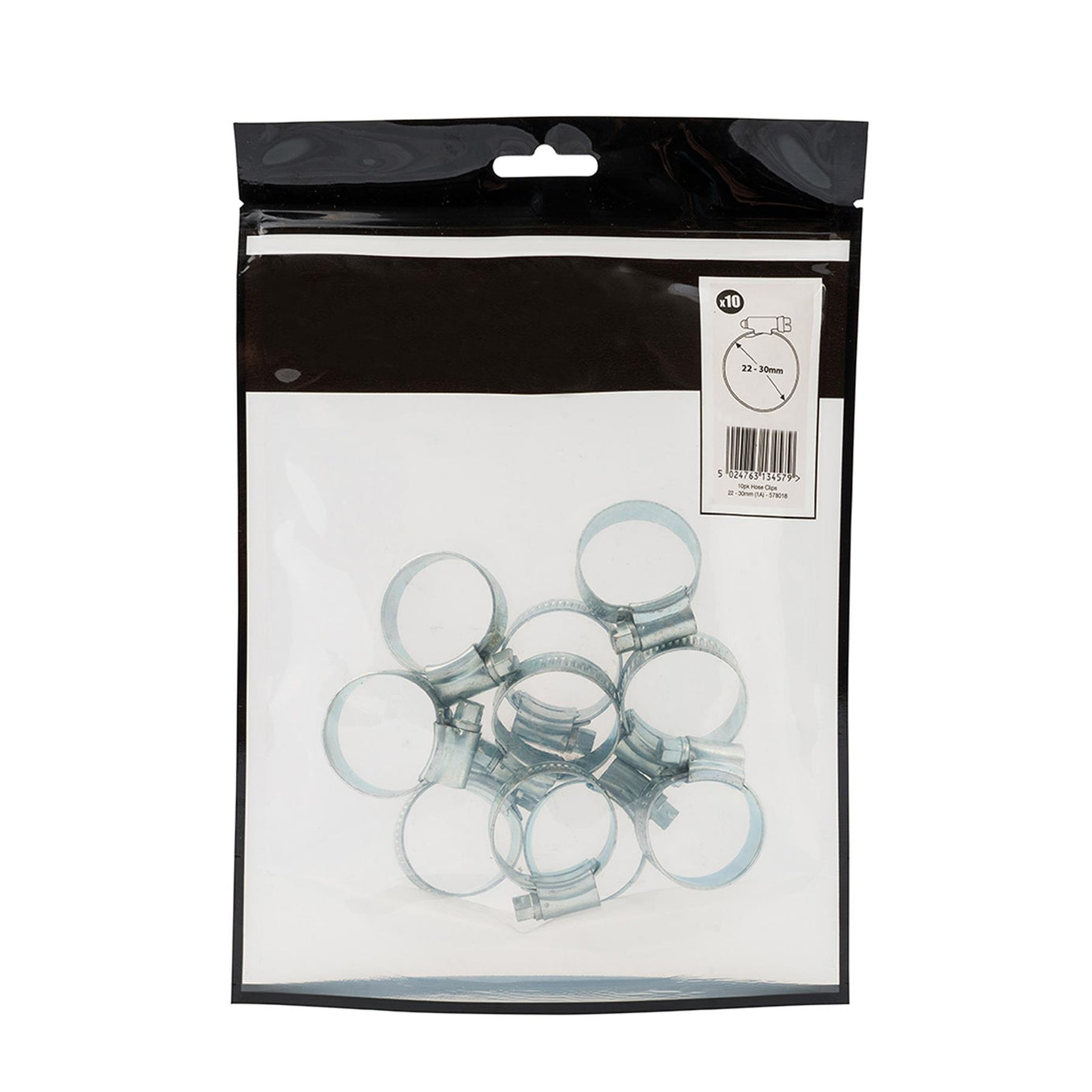 10Pk Hose Clips - 22 - 30mm (1A) Zinc-Plated Mild Steel Ideal For Automotive Use