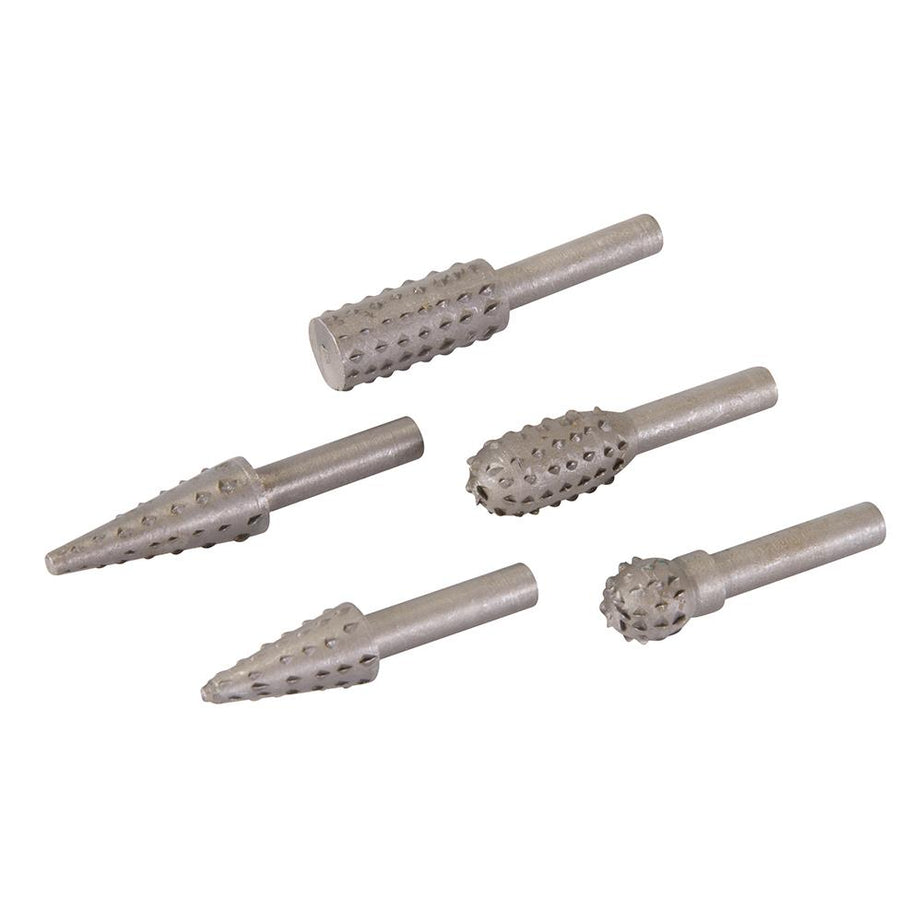 5Pce Rotary Rasp Set 6mm Shank For Shaping Wood, Plastics And Light Alloys