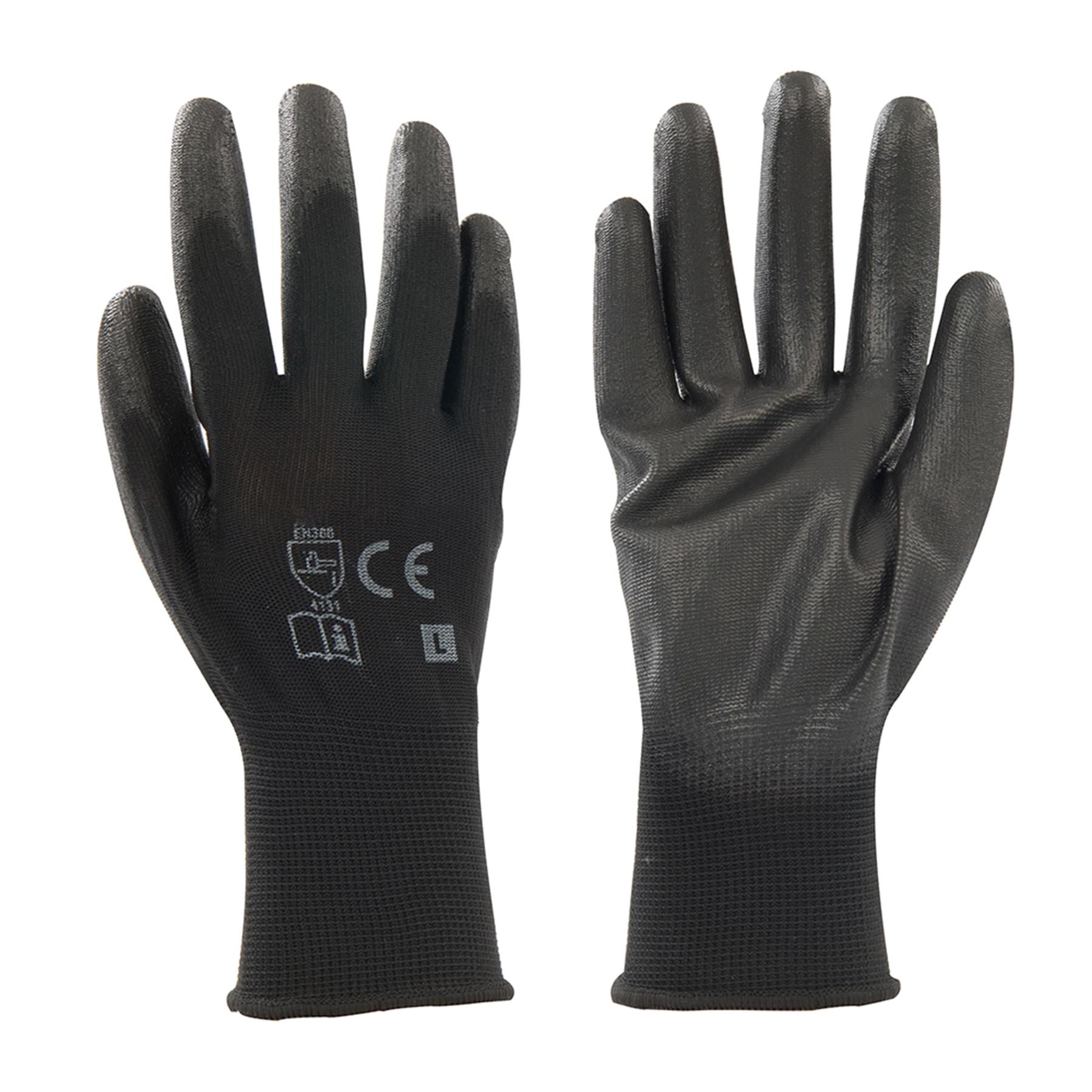 20x PU Palm Coated Work Wear Gardening Black Safety Gloves L 10