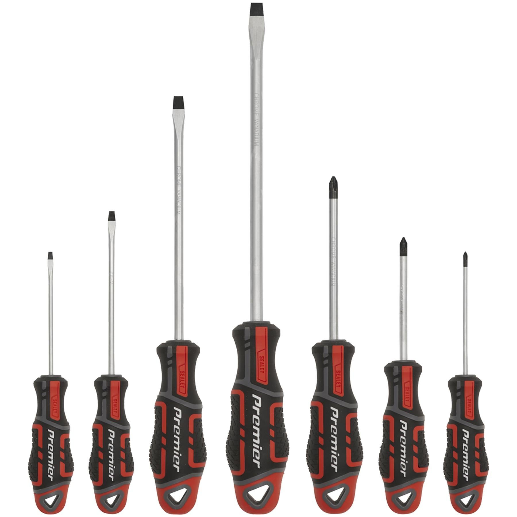 Sealey 7pc Screwdriver Set Slotted & Phillips Magnetic 75-200mm GripMax Red