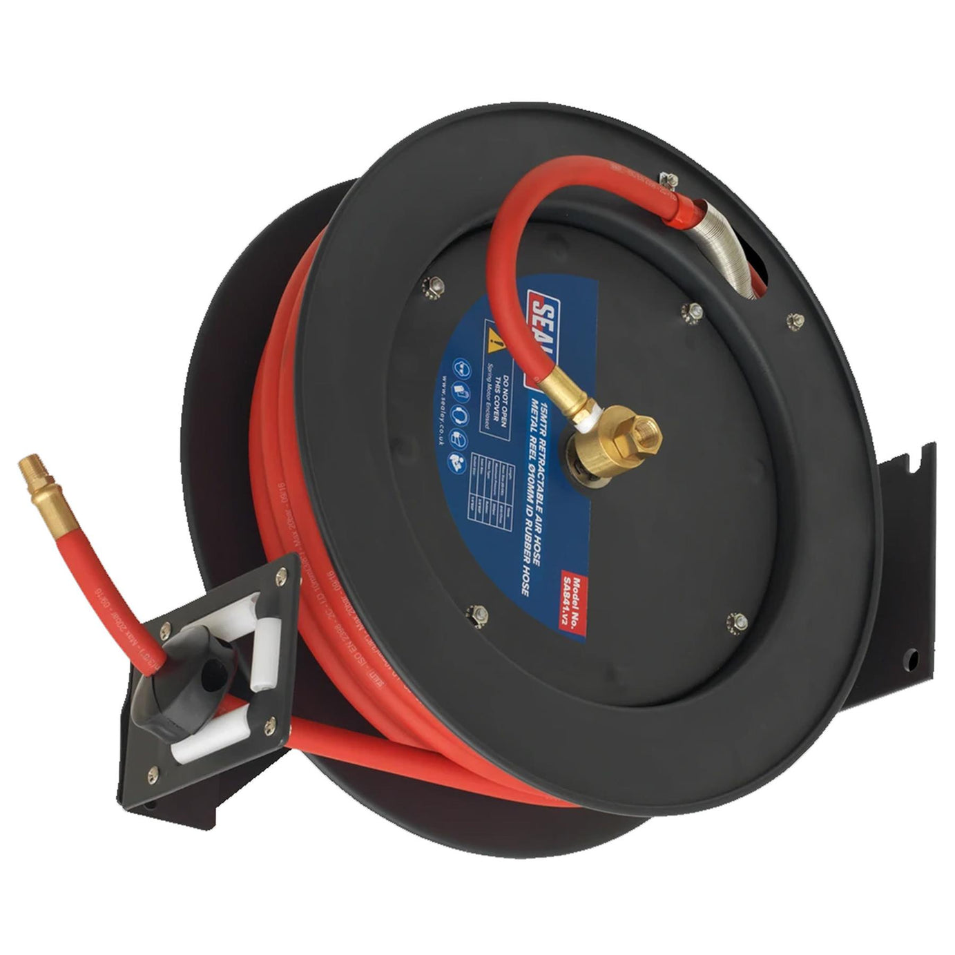Sealey Retractable Air Hose Metal Reel 15m 10mm ID Rubber Hose