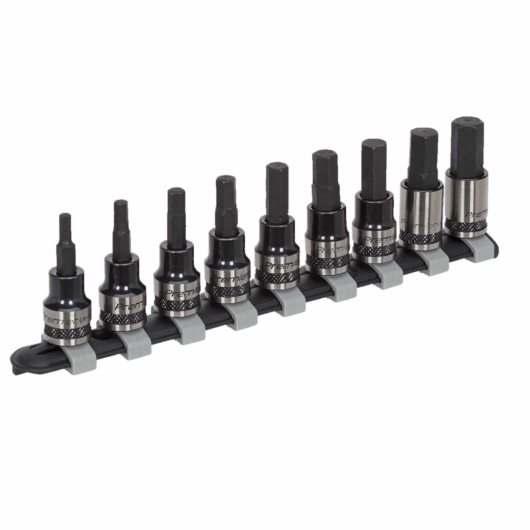 Sealey Hex Key Socket Bit Set 9pc 3/8"Sq Drive Metric Black